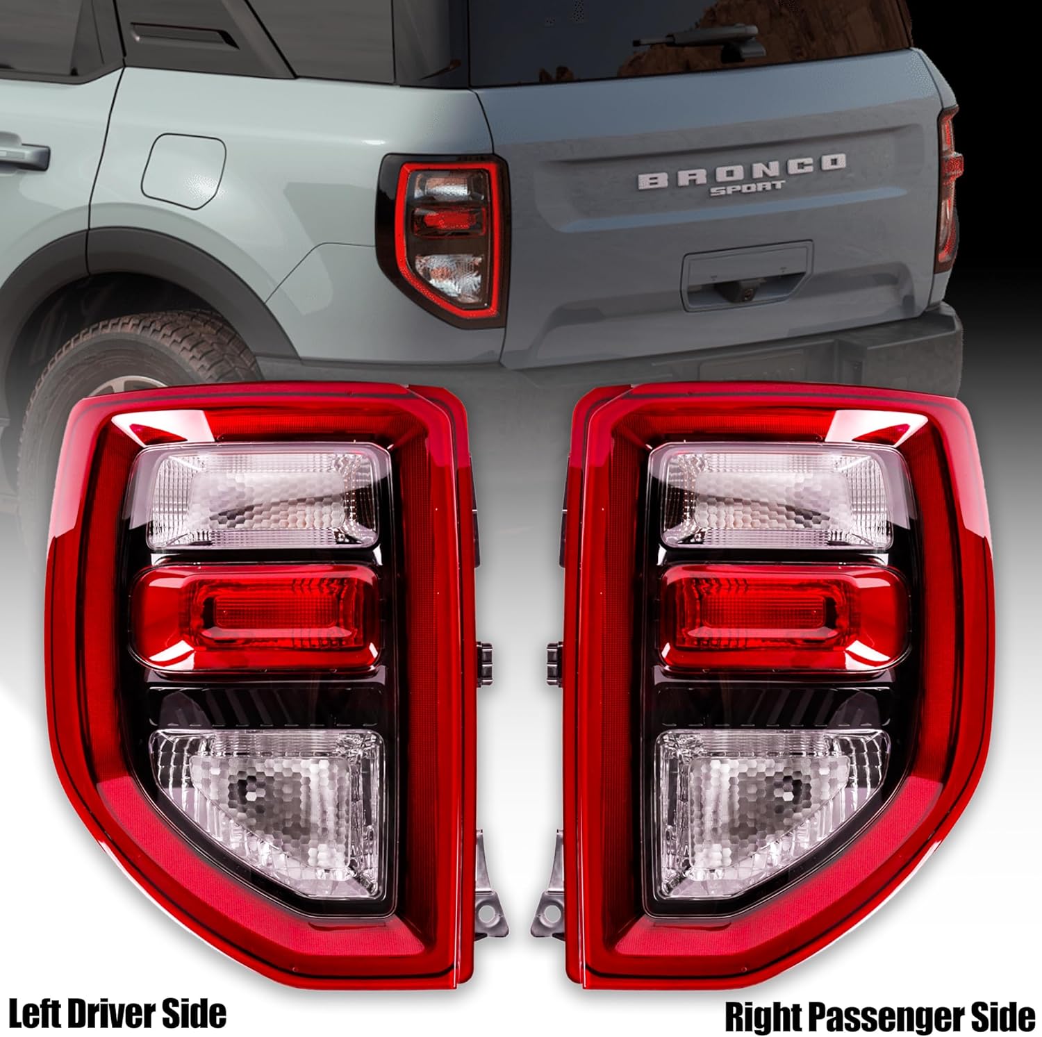 Left Driver Side Tail Light Assembly Compatible for Ford Bronco Sport 2021 2022 2023 2024 2025 LED/Halogen Rear Brake Lamp, Replaces# M1PZ-13405-A