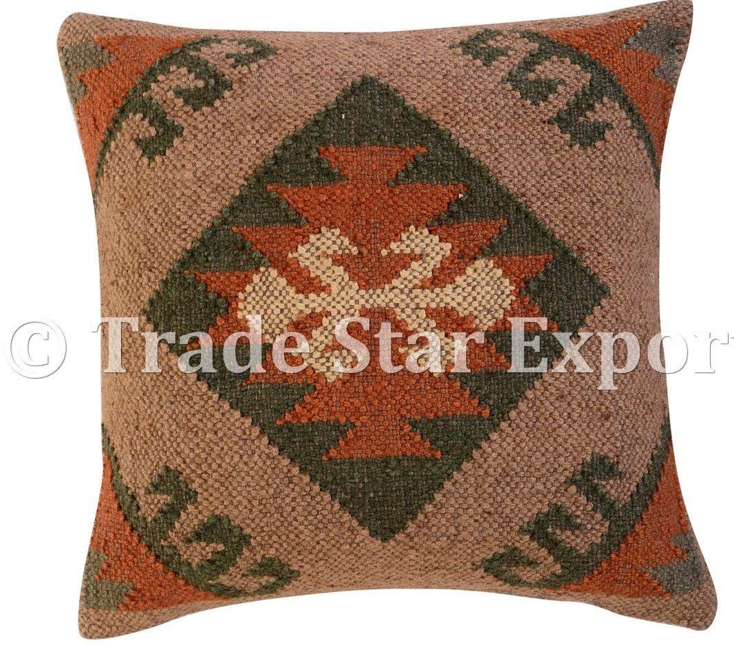Trade Star Zestaw 4 ręcznie robionych poszewek na poduszkę, poszewka na poduszkę z juty 45 cm x 45 cm na sofę, indyjska dekoracyjna poszewka na poduszkę kilim, ręcznie tkana poszewka na poduszkę na