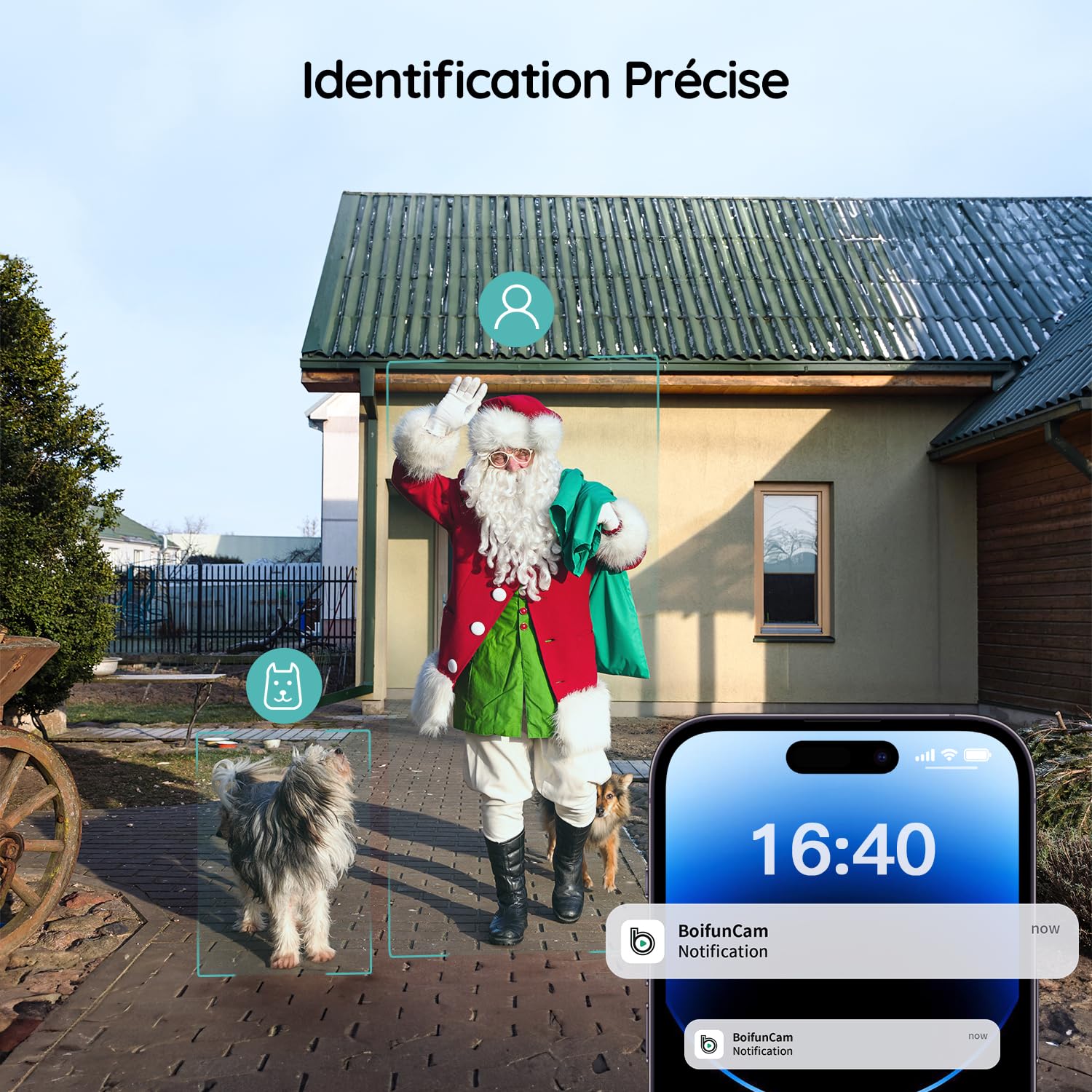 BOIFUN 2K 3MP Sonnette sans Fil Exterieur Etanche, Installation Facile,Noir | Ultra Grand Angle 166°, Détection Humaine par IA, Vision Nocturne, avec Carillon sans Fil, IP65, Wi-Fi 2,4 GHz