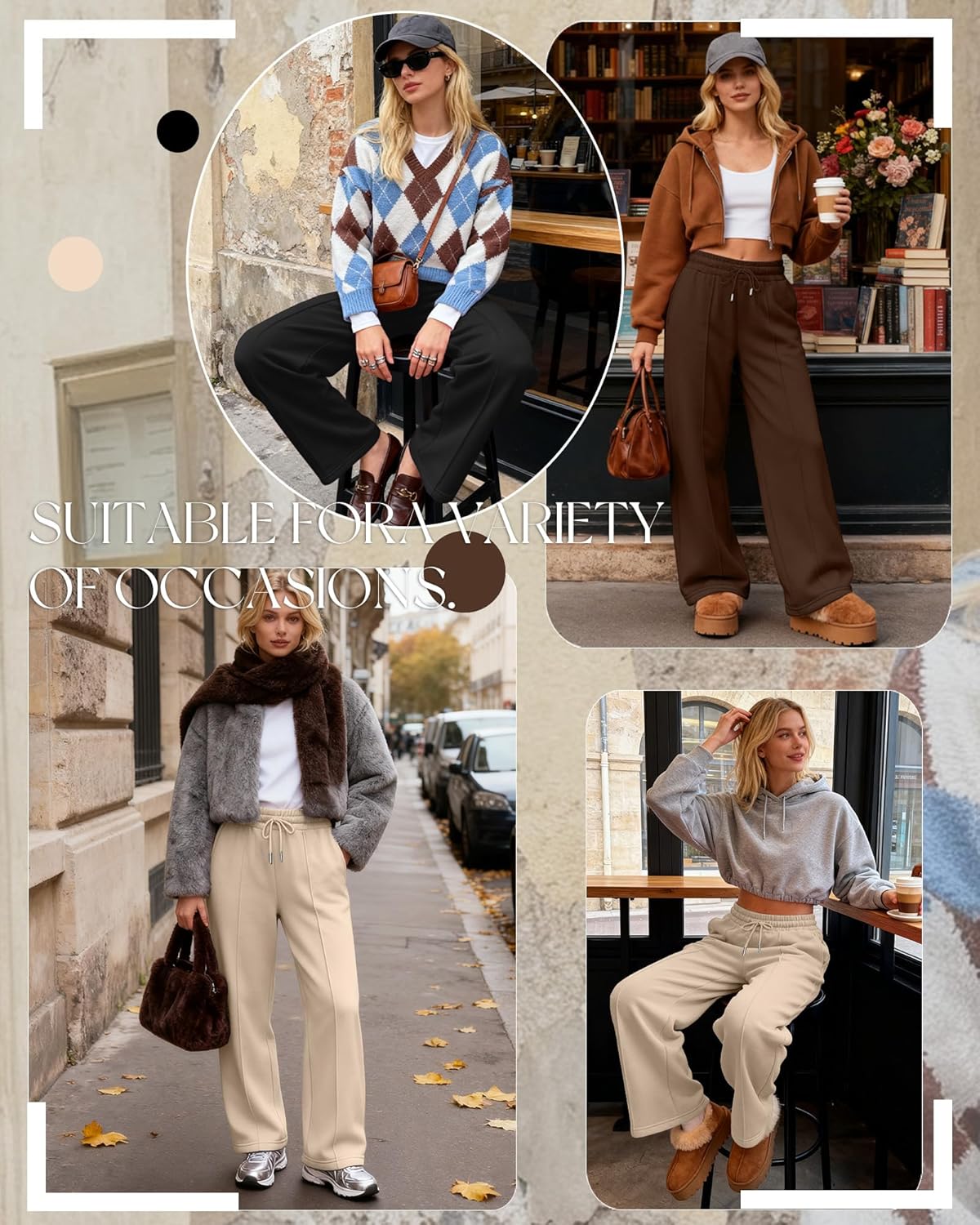 3 Pack Women's Wide Leg Lounge Pants High Waisted Baggy Sweatpants Drawstring Athletic Yoga Joggers with Pockets - Image 2