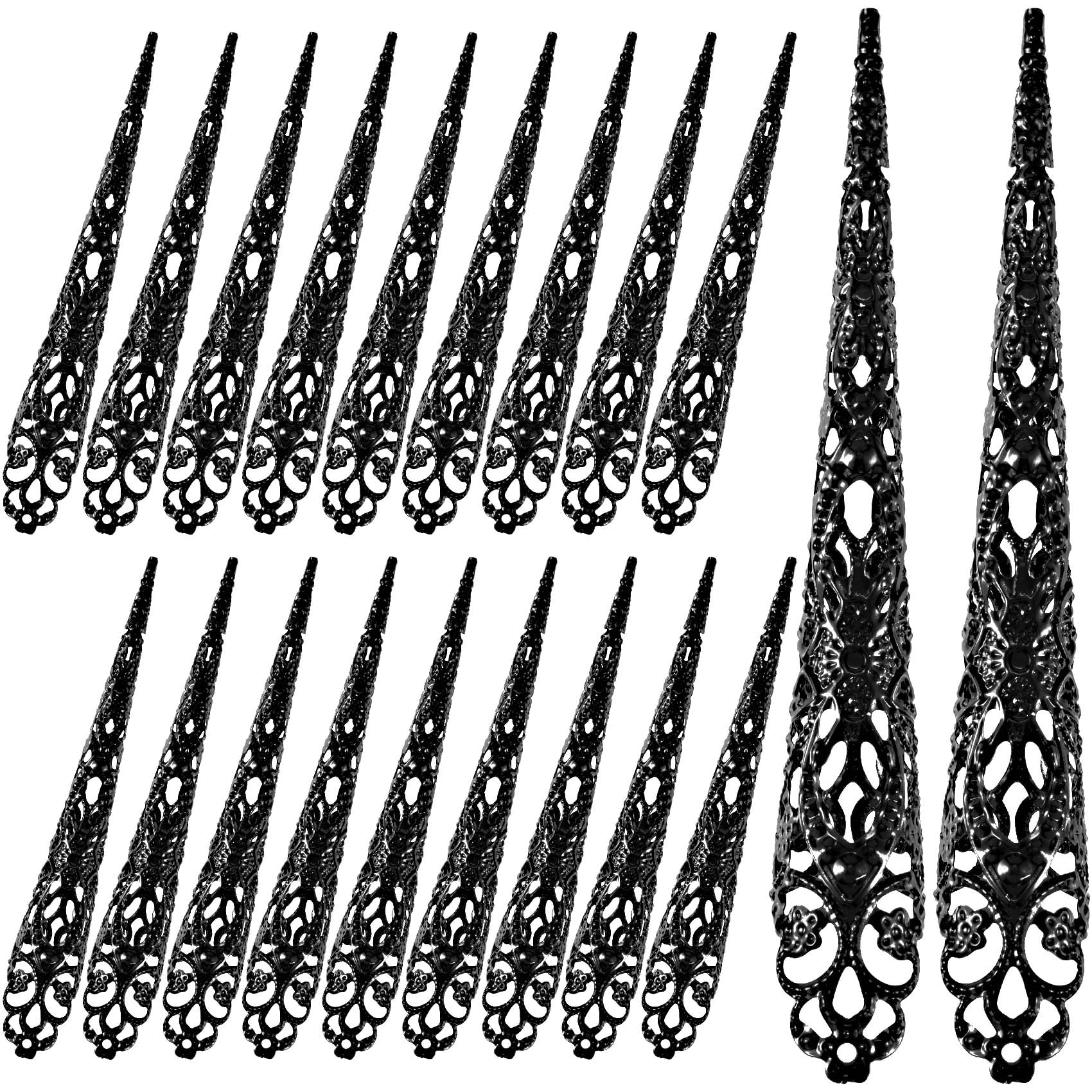 HINZIC 20pcs Finger Nail Claw Ring, Halloween Goth Fingertip Claw Finger Knuckle Protector, Ancient Queen Costume Metal Nail Ring Decoration