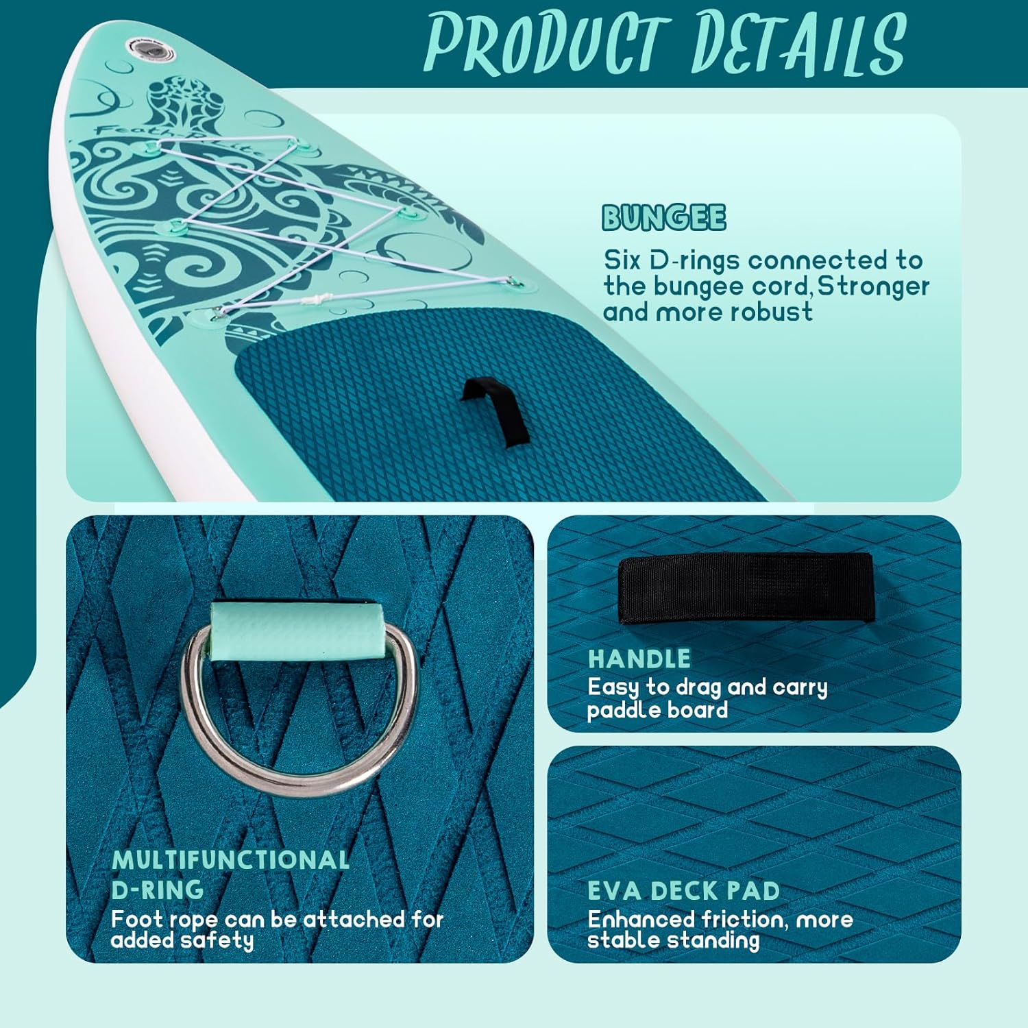 لوح تزلج على الماء FEATH-R-LITE قابل للنفخ وخفيف الوزن للغاية 10''1''/10''6''3'' لجميع مستويات المهارة مع ملحقات لوح التزلج SUP الفاخرة، وسطح مريح مانع للانزلاق للشباب والكبار