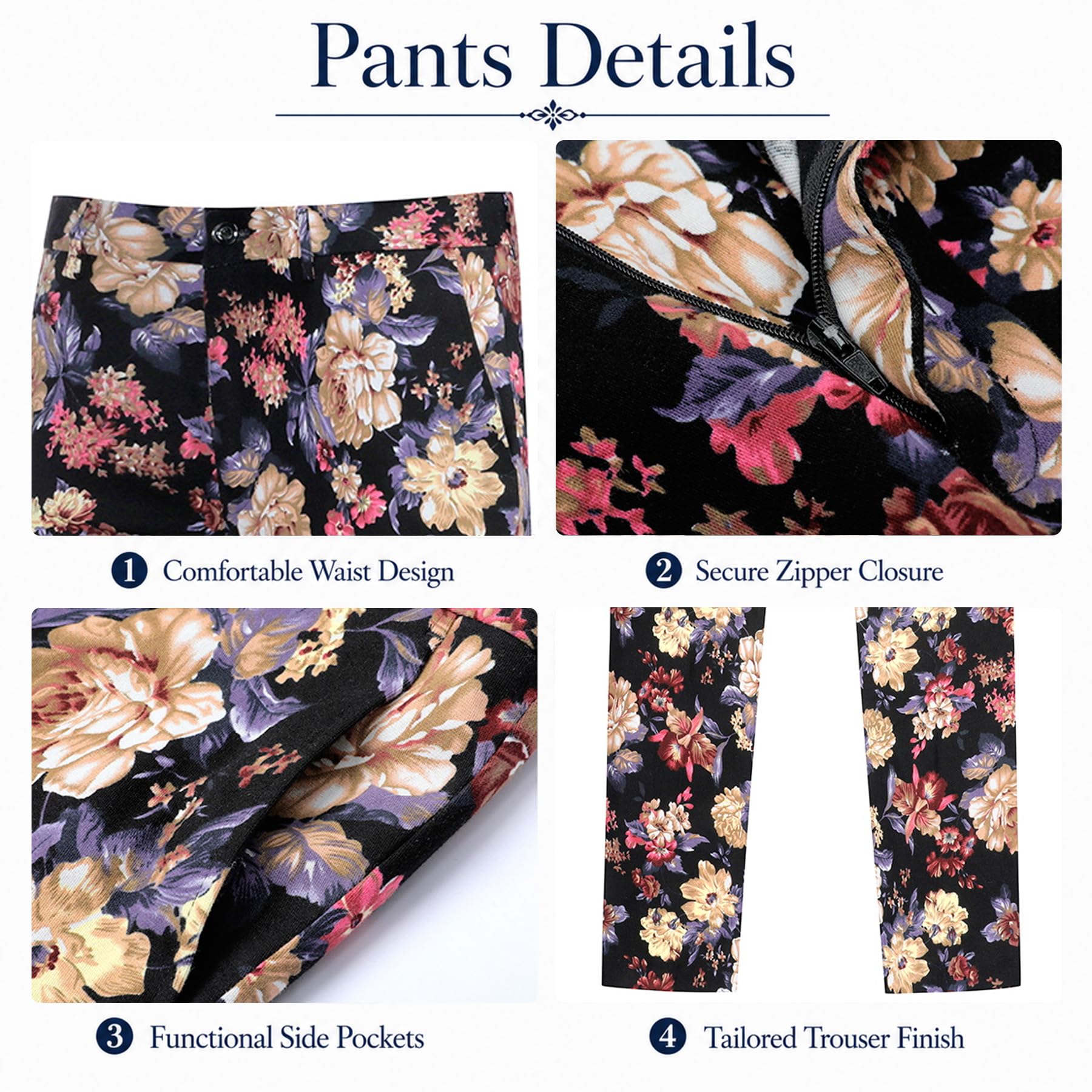 Cloudstyle Mens 2 Piece Suit Floral Printed Slim Fit Tweed | Textured pattern supports parties receptions proms stage events photos dinners celebrations and standout rotations social product thumbnail 6