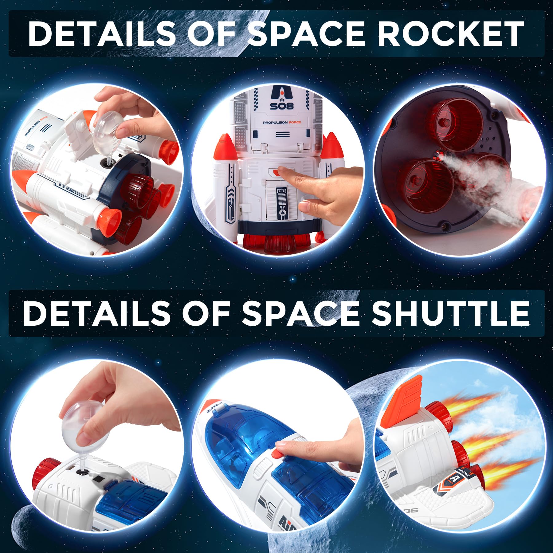 Juguete astronauta de exploración espacial grande para niños, cohete y lanzadera con efectos de luz/sonido y aerosol, serie de juegos del espacio exterior 2
