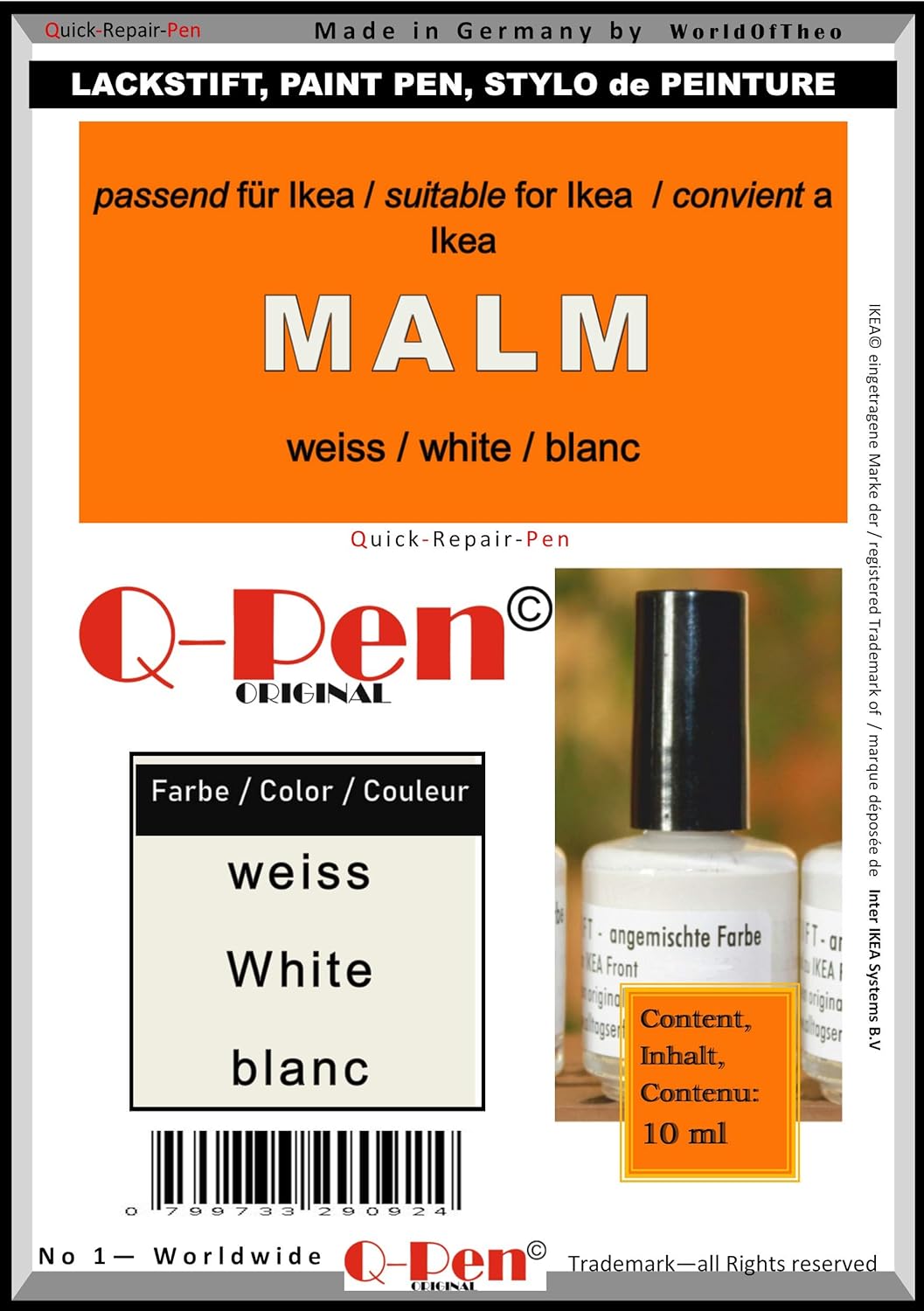 Lackstift TouchUp Paint für Ikea MALM weiß QPen Original Amazon