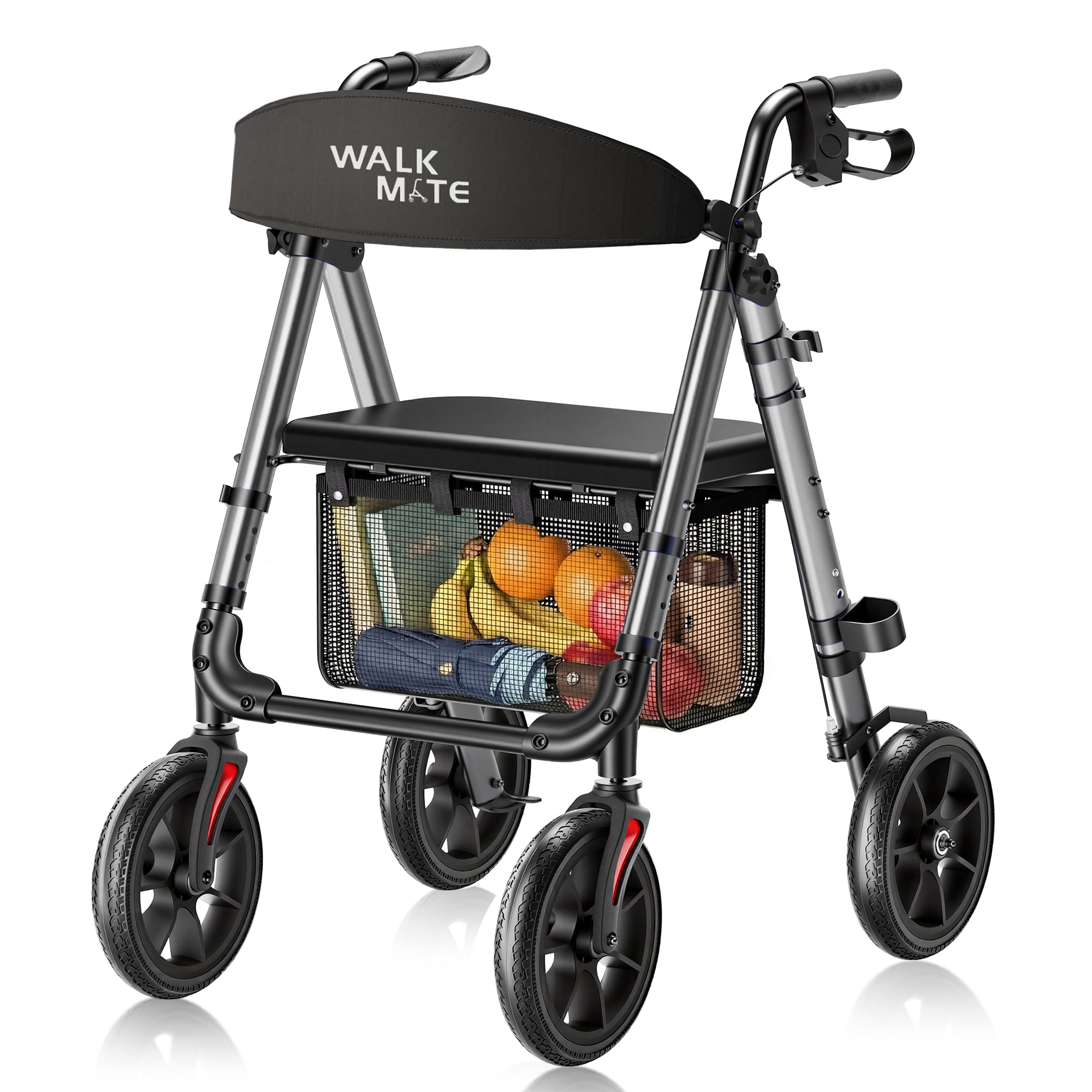 WALK MATE Rollator für Senioren mit Sitzplatz Rollator mit 25,4 cm-Großrädern – leichte Mobilitätshilfe, höhenverstellbar, mit Sitzdesign, für Innen/Außeneinsatz