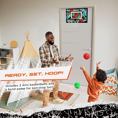 Miniatura 9 de AND1 - Mini canasta de baloncesto para colocar sobre la puerta, portátil, premontada, con borde flexible, 18 x 12pulgadas, incluye 2 mini pelotas de