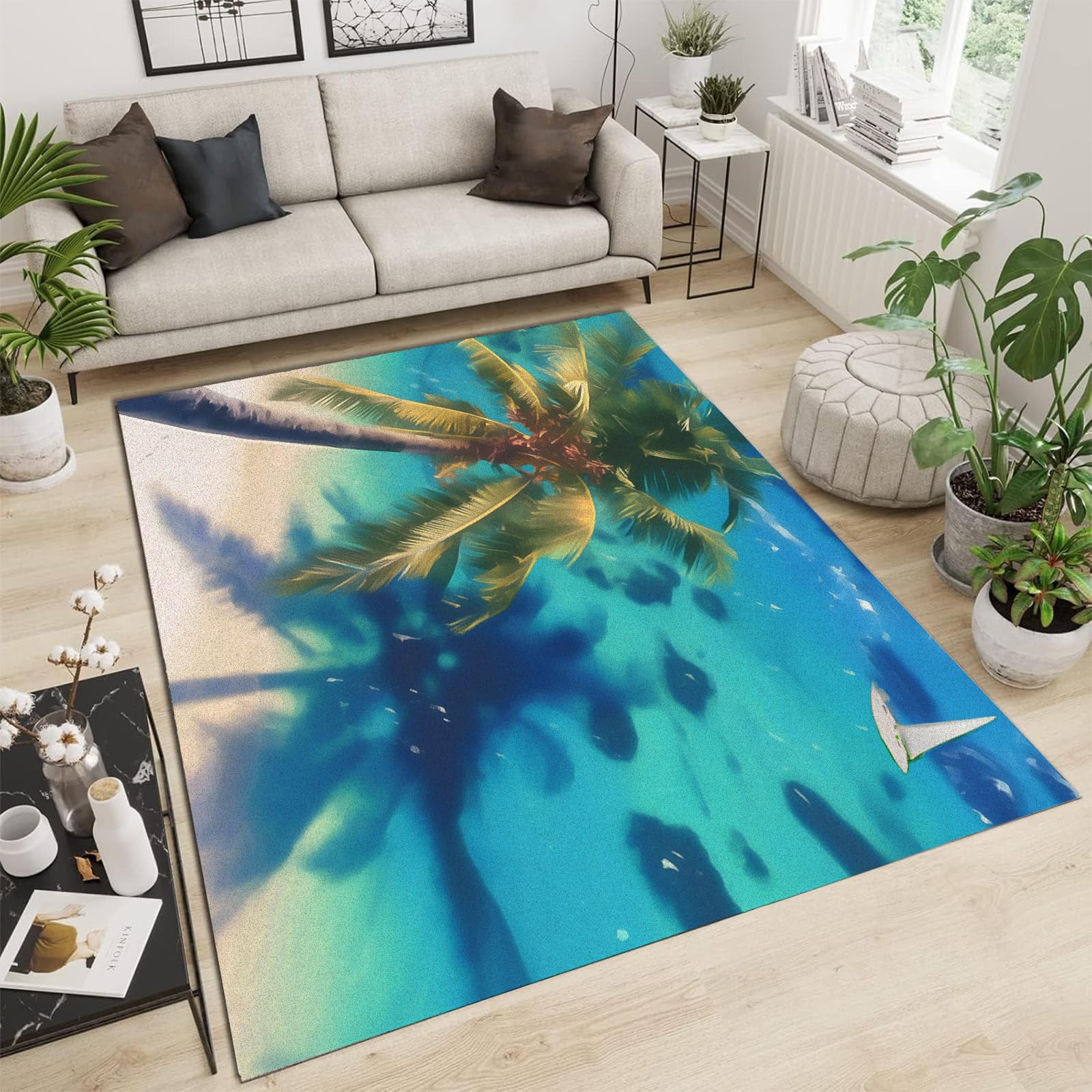 Tapis de salon intérieur extérieur à motif de cocotiers pour vos terrasses