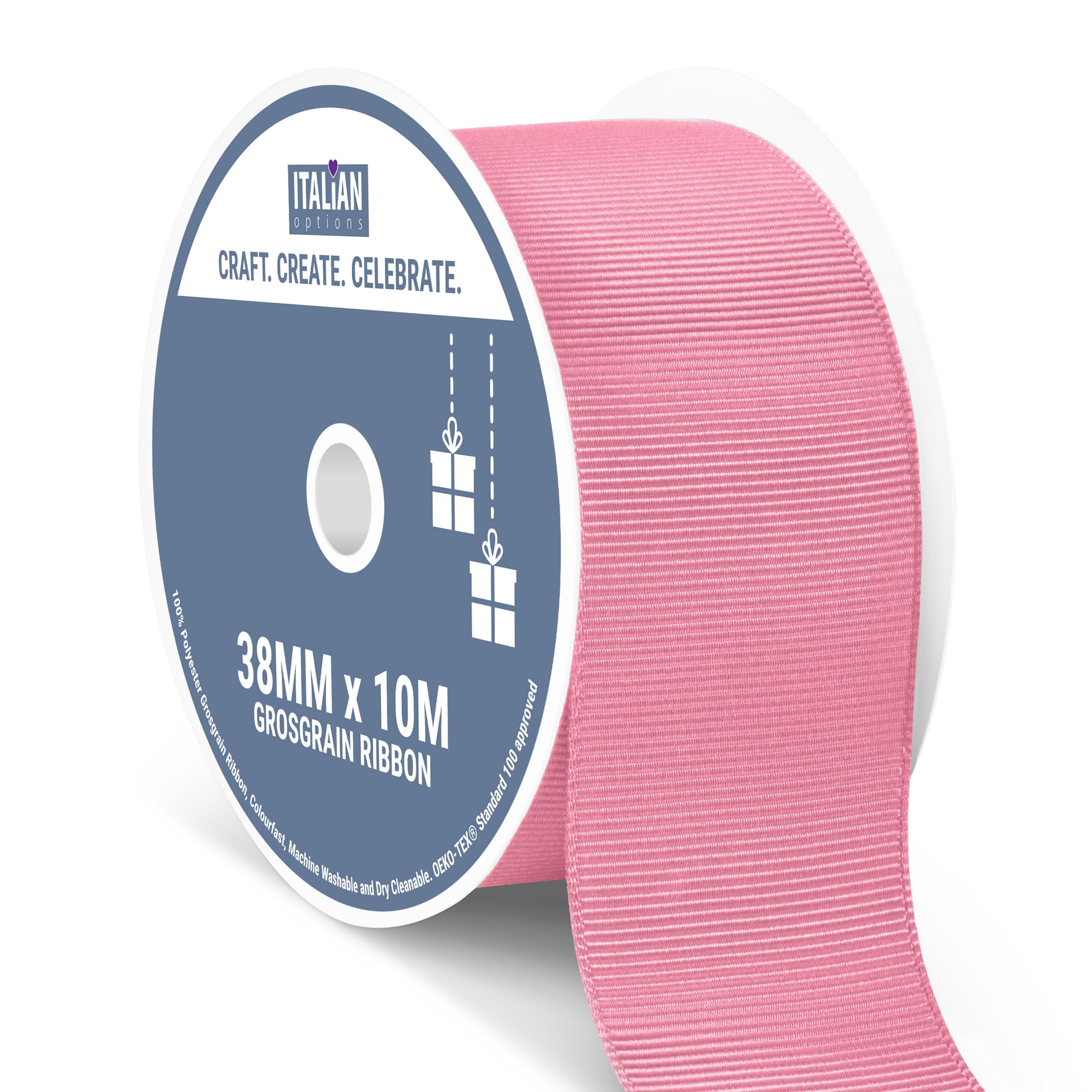 Italian Options Grosgrain Ribbon 38mm, Strong Plain Antique Pink Ribbon for Bows, Wedding, Crafting, Sewing, Hair Accessories, Gift Wrap, 38 mm x 10 Metre Roll, Antique Pink