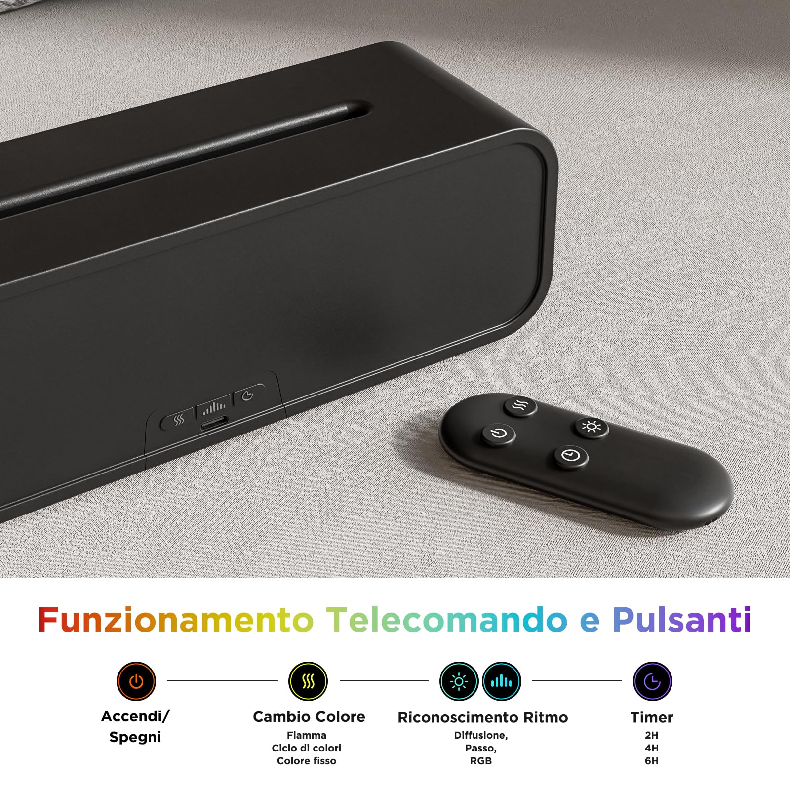 Jeebel Diffusore Aromi per Oli Essenziali, Diffusore con Rilevamento Ritmo/Variazione Fiamma RGB/Telecomando/7 modalità/Timer, 250ml Mini Umidificatore Portatile per Aromaterapia Camera Letto/Ufficio