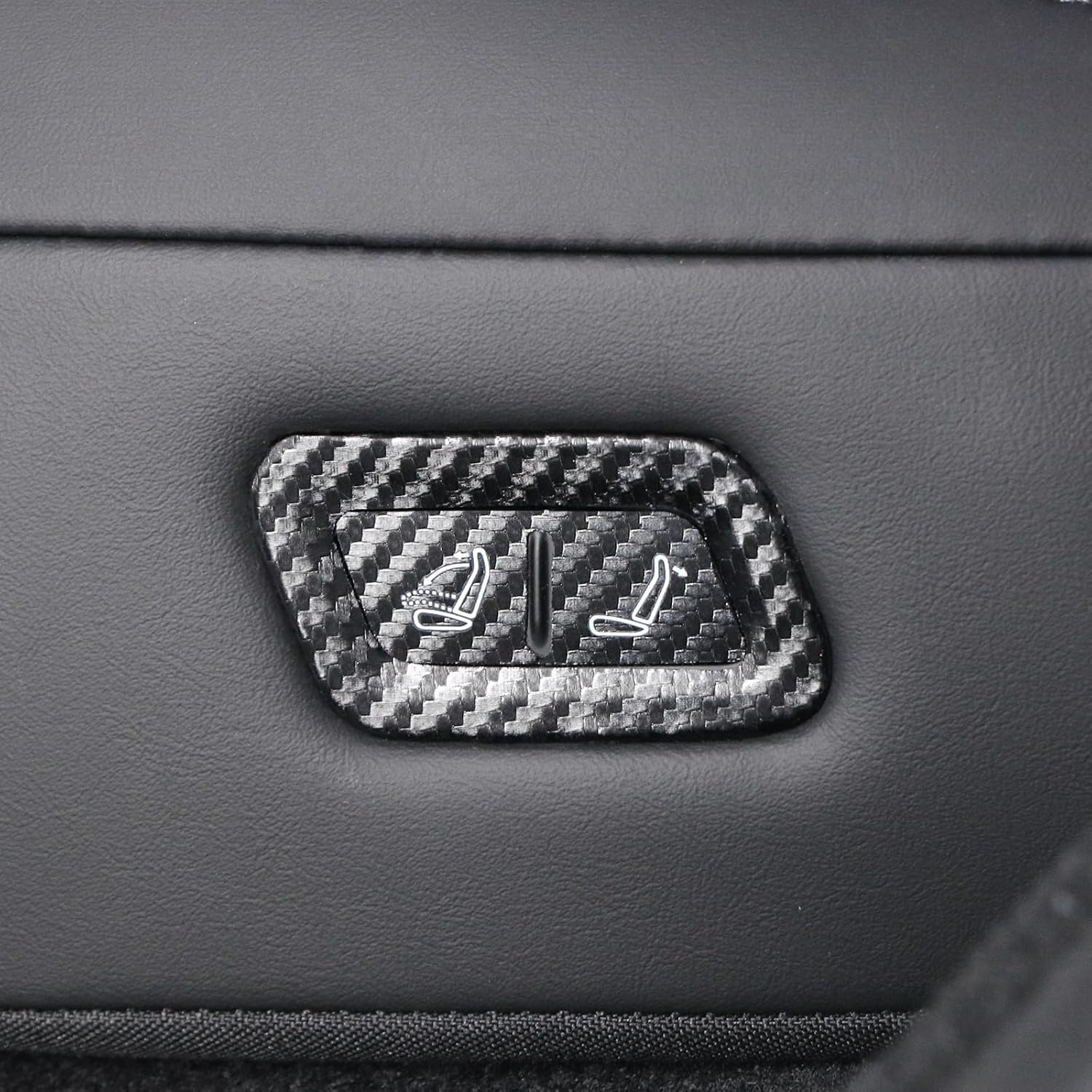 BETTERHUMZ Car Rear Seat Adjustment Frame Cover for Tesla Model Y Juniper 2025 2026 Performance Suede Carbon Fiber Leather Adjust Button Sticker Interior Trim Tuning Accessories (Carbon Fiber)
