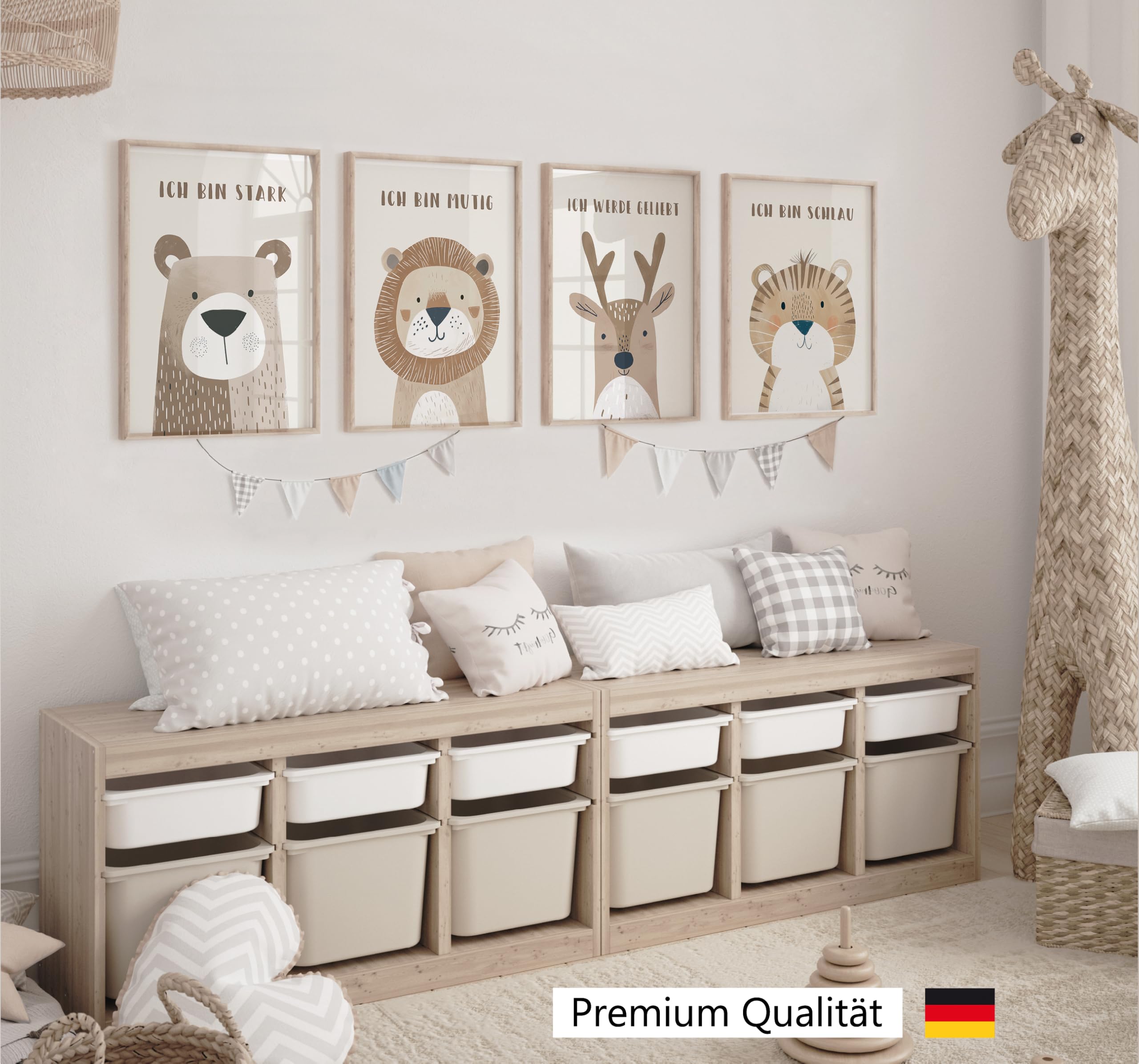LAVEMA Poster affermativo per bambini, formato A4 (21 x 30 cm), animali, beige, immagini decorative per ragazze e ragazzi affermazioni