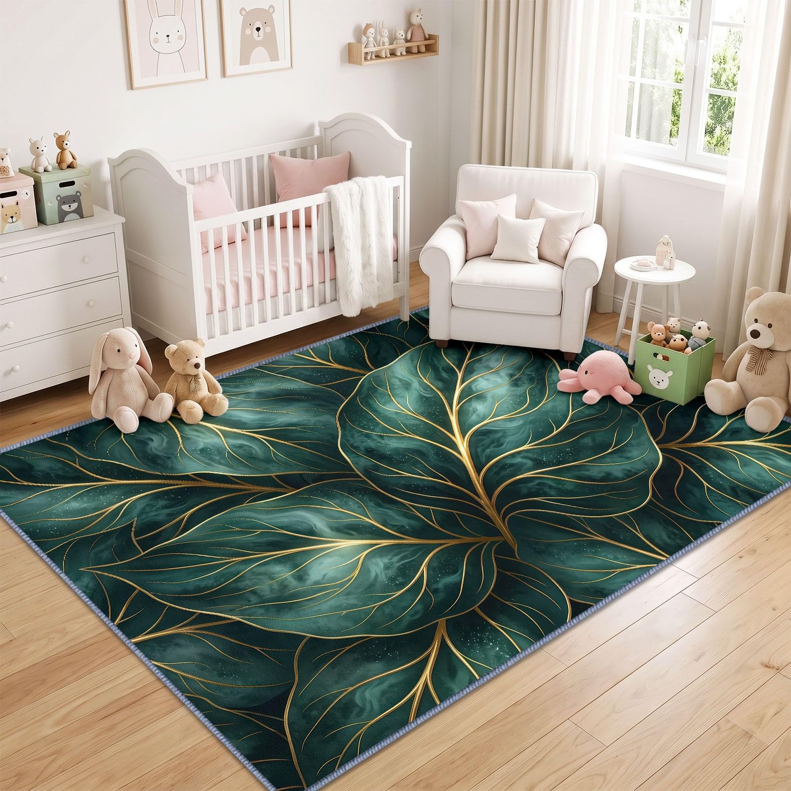 Générique Tapis Feuilles Vert d’intérieur Durable, Facile à Nettoyer 160x230 cm, Moderne Tropical Botanique Tapis pour Salon, Chambre, Cuisine ou entrée