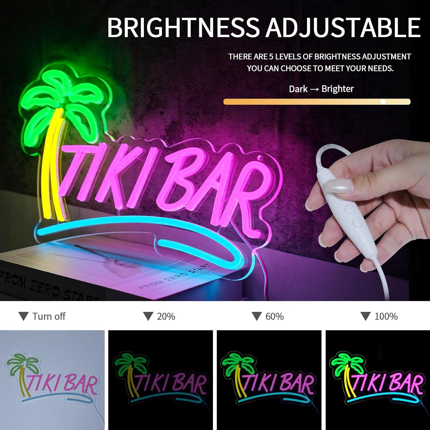 Tiki Bar Neon Sign for Wall Decor Dimmable Hawaiian Tiki Led Lights Signs Open Signs for Business Neon Light for Man Cave Club Pub Bistro Summer Party Restaurant Home Bar Gift - Image 4