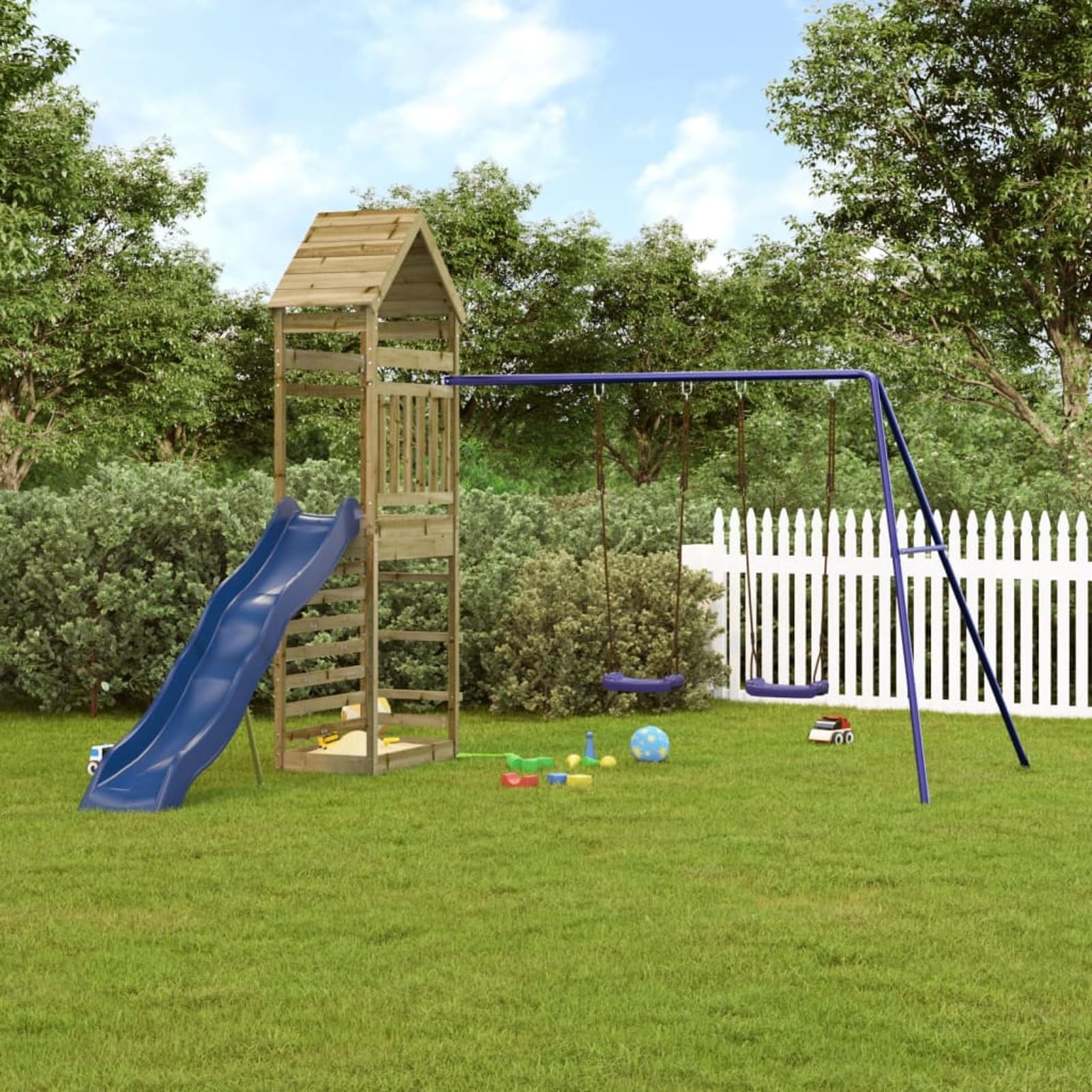 SECOLI Parco Giochi Bambini Esterno Giochi da Esterno per Bambini Scivolo da Giardino per Bambini Casetta in Legno per Bambini Altalena da Giardino per Bambini di Pino Impregnato