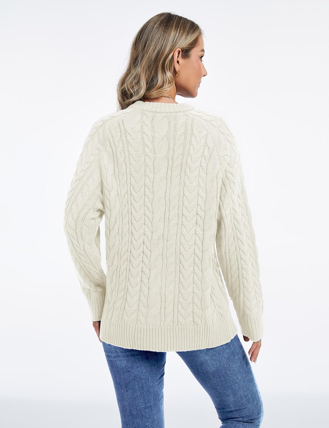 YUCOLEN Women's Chunky Cable Knit Pullover Sweater Crewneck Loose Vintage Casual Fall Long Sleeve Old Money Sweaters - Image 4