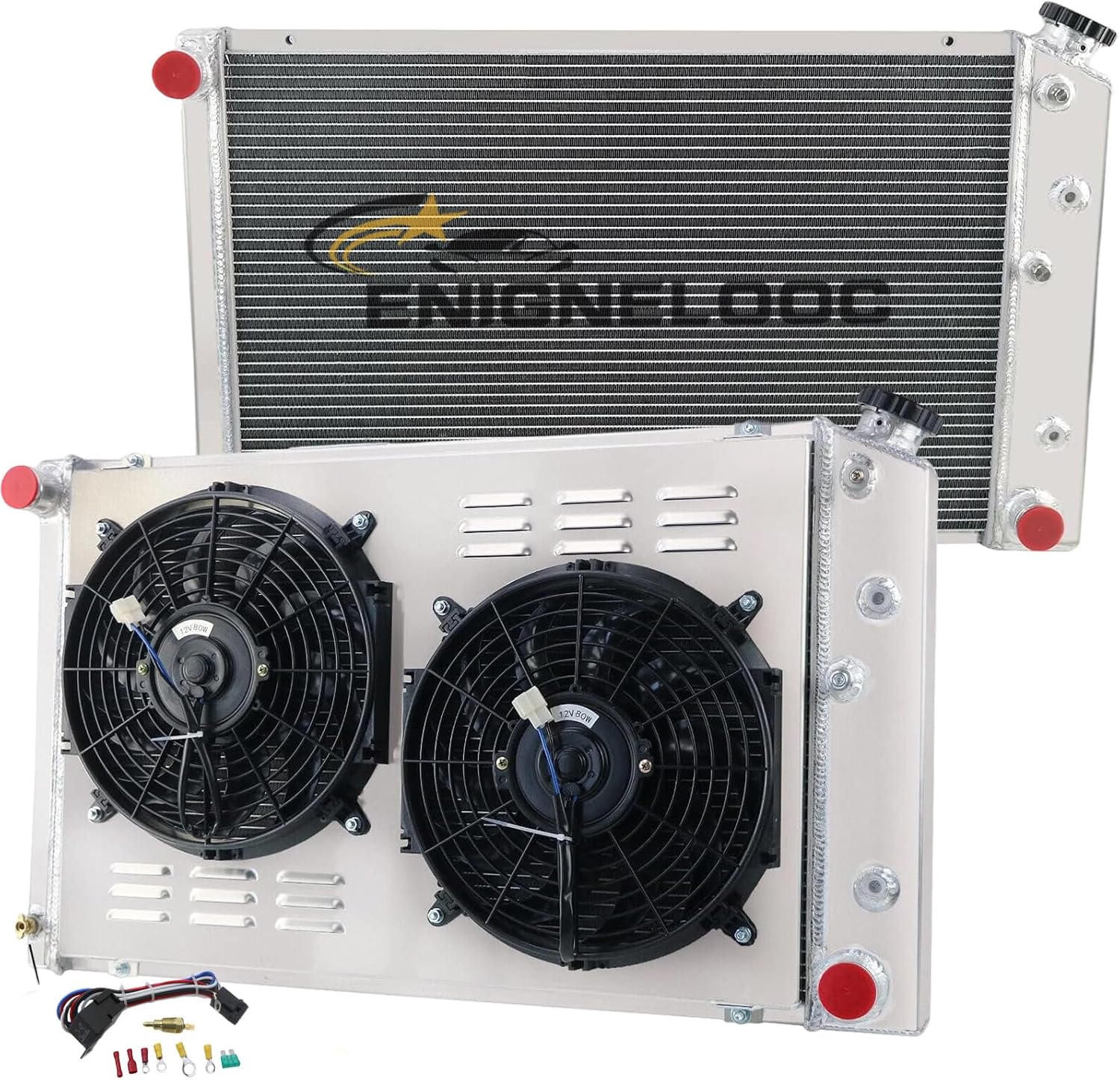 3 Row Aluminum Radiator Shroud Fan Relay for 1965-1990 Chevy C15 C20 C30 GMC Caprice Chevelle Malibu GM Cars Caprice Truck Suburban El Camino Biscayne Buick Blazer Jimmy