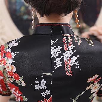 Shanghai Story Faux Silk Chinese Dress Long Cheongsam Floral Qipao for Women