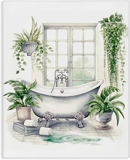 Lush Greenery Bathtub Window, 16 x 20 Inch Canvas Wall Art