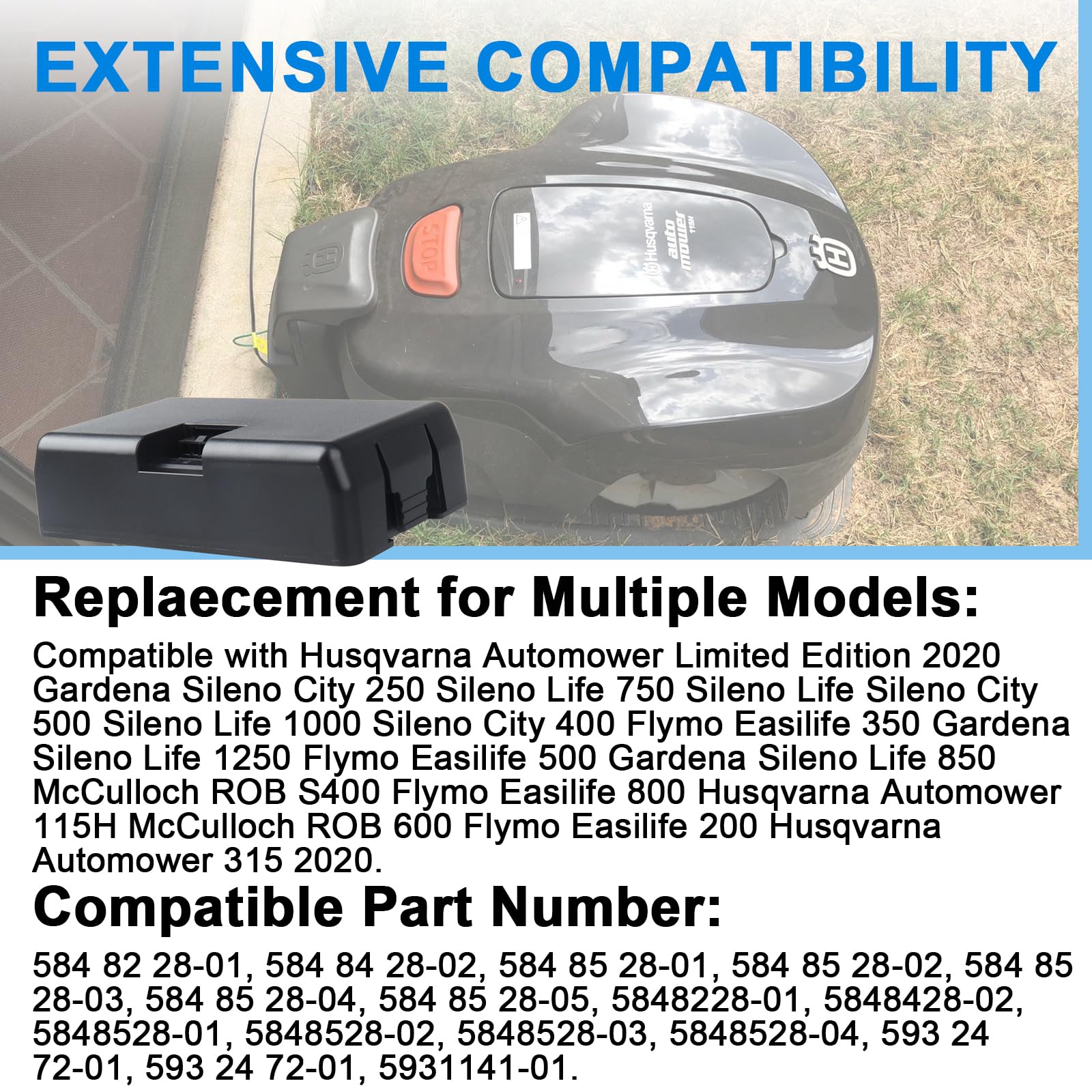 Batería de 18 V compatible con Husqvarna Automower 115H 2020, 320, 330X, 420, 520, 315X, Gardena Sileno City 250, 750, Gardena Sileno City 500, 1000, 400, Sileno City 2019, 3000 mAh