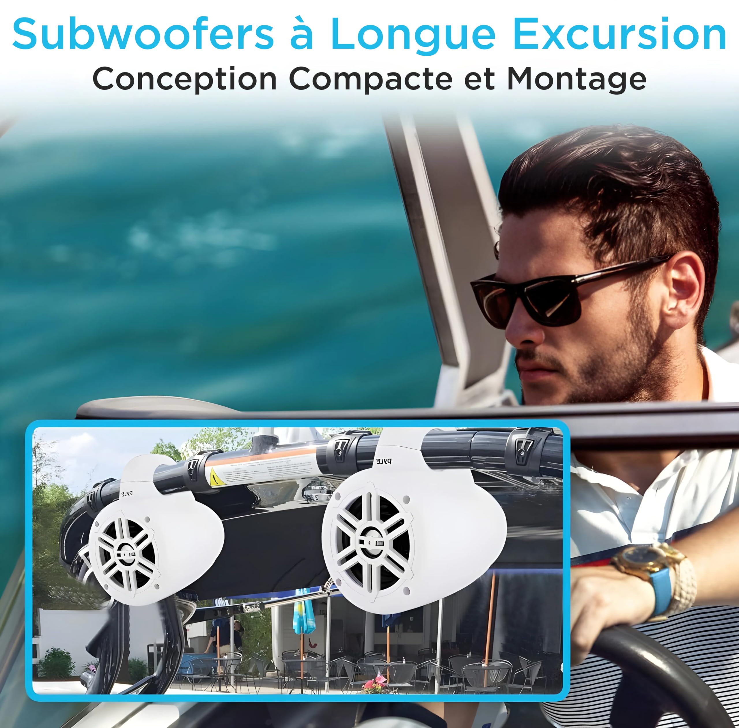 Pyle Haut-Parleurs Marins 10 cm Étanches, 300W, Kit Audio Bateau, Système Stéréo Extérieur Résistant Intempéries, Enceintes Doubles, Blanc