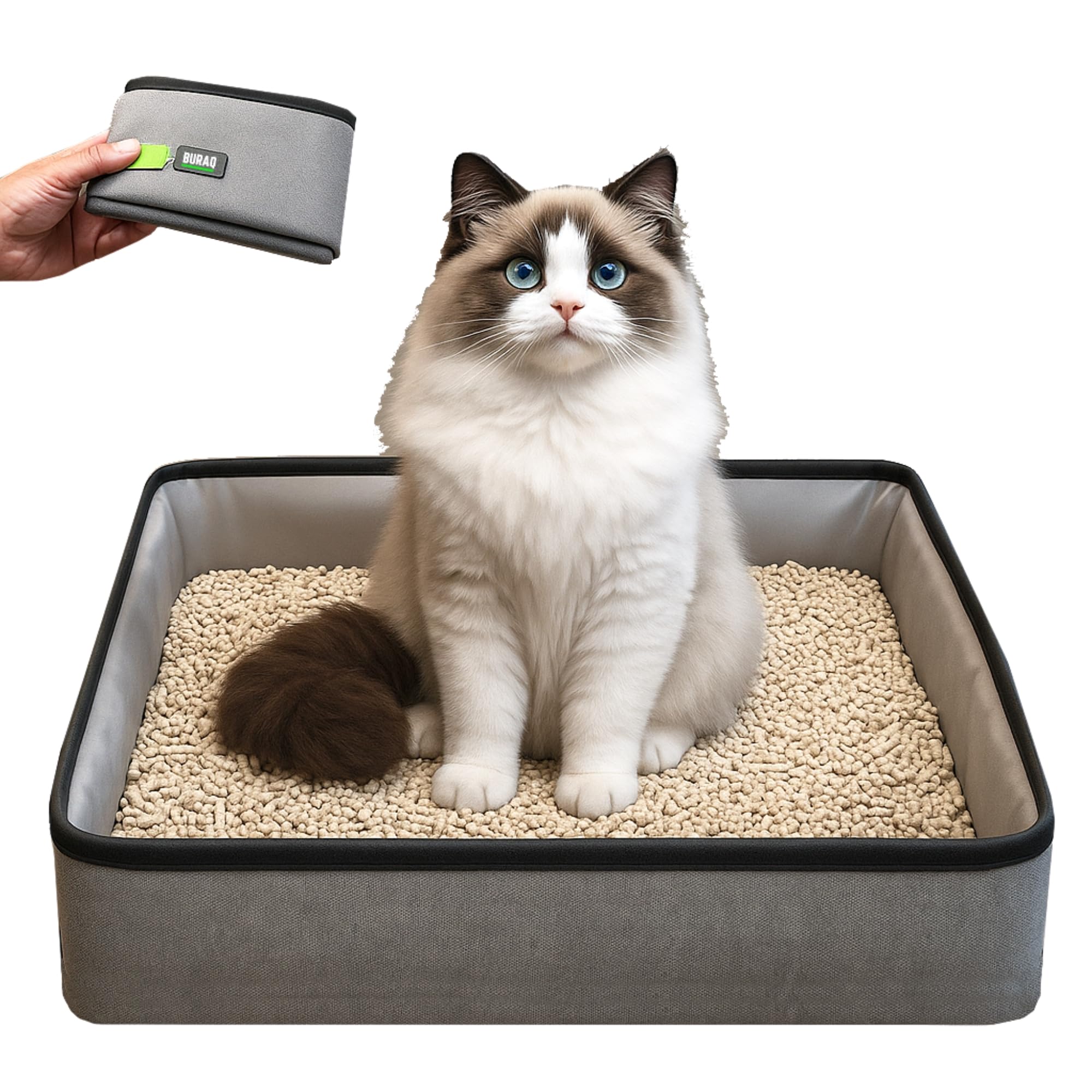 Buraq Foldable Cat Litter Box for Indoor & Outdoor, Waterpoof & Washable, Cat Litter Tray, Portable Reuseable Cat Litter Boxes for All Adult Cats & Kittens 48 x 38 x 12 Cm-image-12
