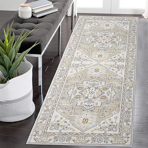 Miniatura 155 de COZYLOOM Alfombra de área de 2 x 6 pies, tribal, envejecida, para entrada, medallón vintage, alfombra para interiores, alfombra de pelo bajo, suave