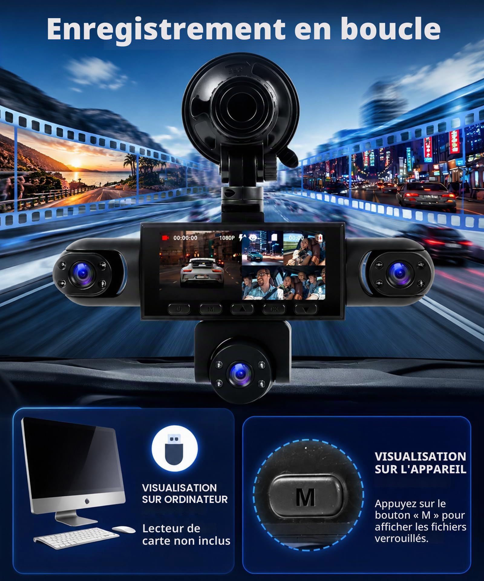 2026 Rimoody 360° 5 Canali Dashcam Voiture,5 x Caméra 1080P Avant et Arrière Gauche Droite, 3.16" Enregistreur de Voiture Vision Nocturne/Loop Video/Moniteur de Stationnement 24H/Aide au Stationnement