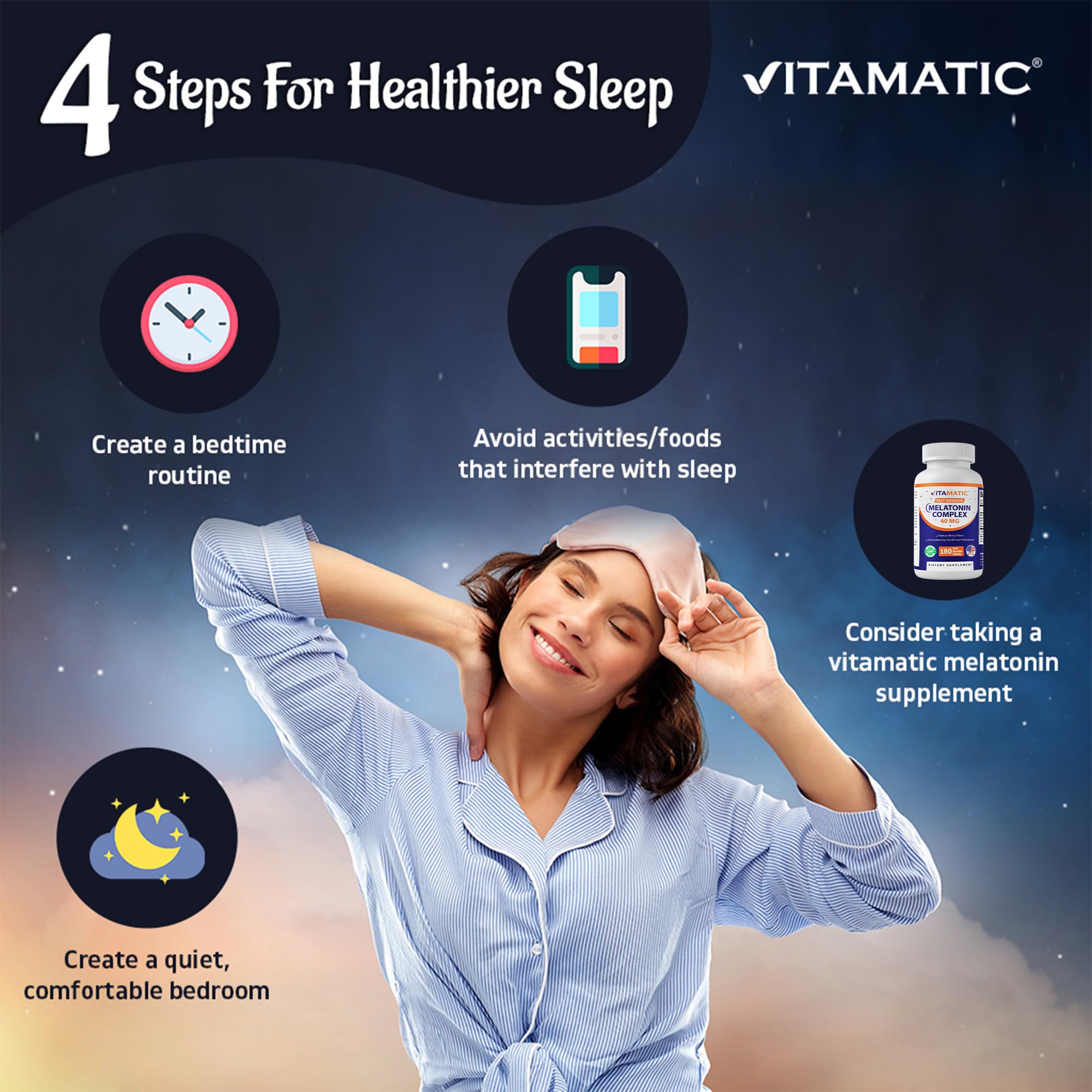 Vitamatic Fast Dissolve Melatonin Complex 40 mg – Natural Berry Flavor – 180 Tablets | Made with Beet Root, Chamomile & Ashwagandha Extract | Non-GMO, Made in USA — Amazon image 6