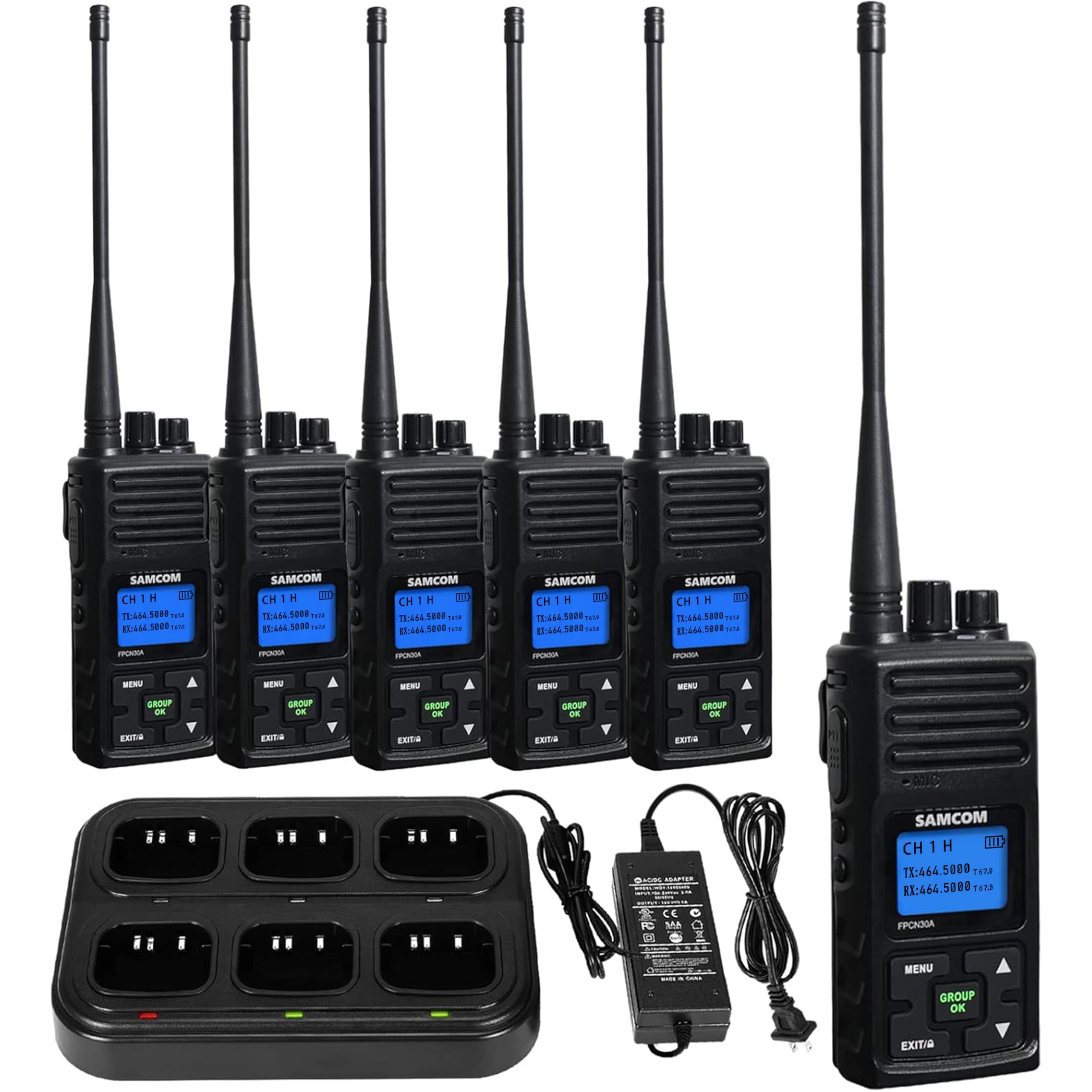 Photo 1 of SAMCOM FPCN30A 5W Two-Way Radios 6-Pack with 6-Way Multi-Charger Station