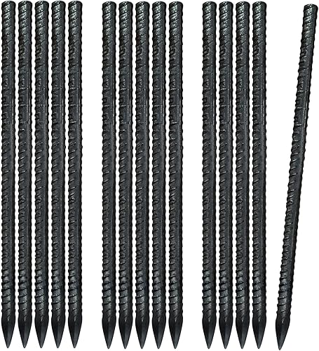 Miniatura 1 de Estacas de barra de refuerzo de 15 pulgadas, anclaje de suelo resistente, estacas de jardín de acero para suelo duro, 15 piezas, estacas de metal