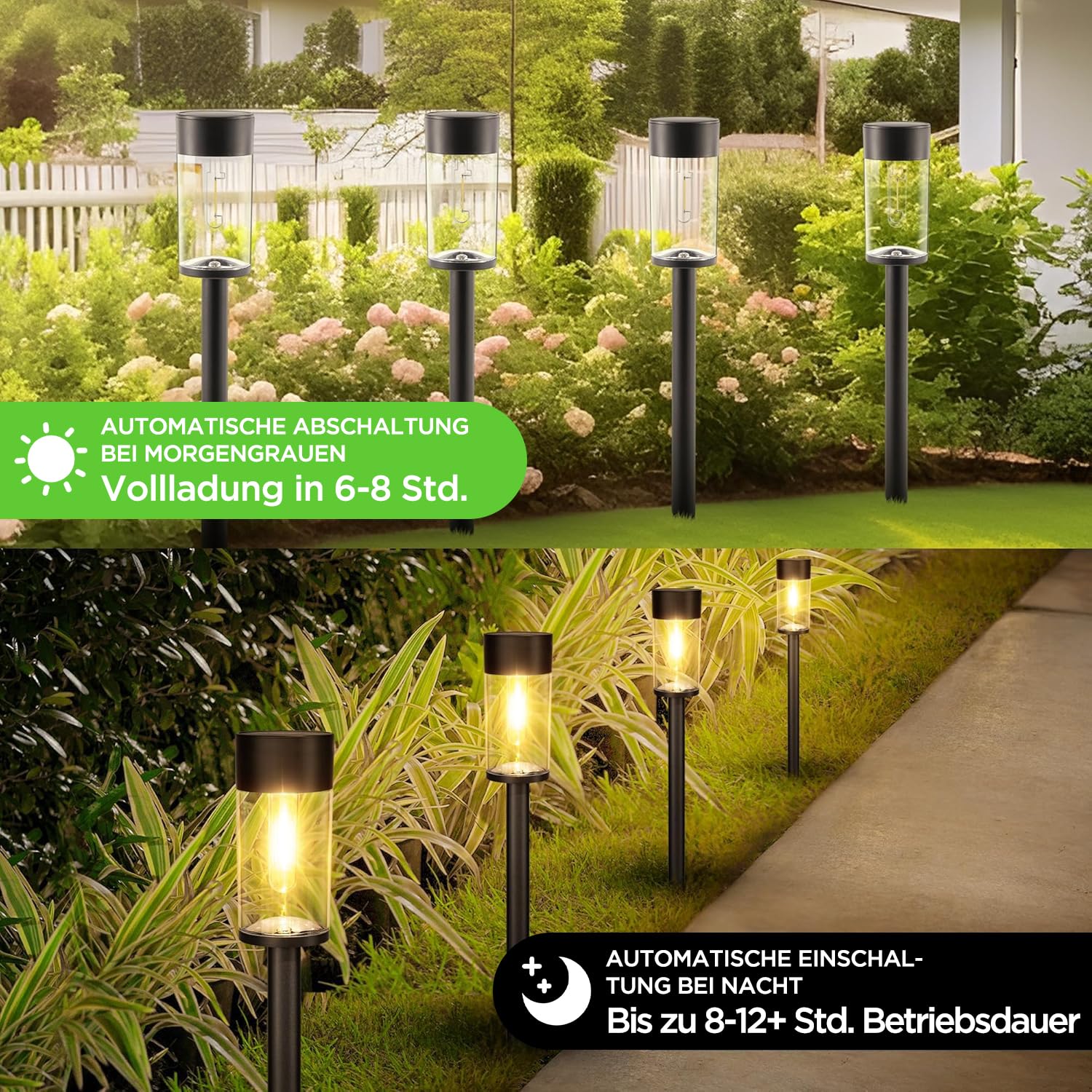 UME Solarlampen für Außen Garten, 3000K Warmweiß Solar Gartenleuchten, IP65 Wasserdicht Wegeleuchte Beleuchtung Deko für Hof, Weg, Terrasse, Rasen (6 Stück)