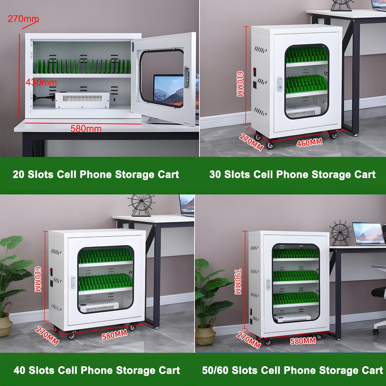 Carrello e armadietto per la ricarica di dispositivi mobili, carrello portacellulare,fino a 20-60 unità di telefoni cellulari,per scuola, azienda, armadietto con serratura a canale anteriore 20slots