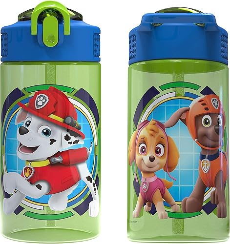 Miniatura 13 de Zak Designs Botella de agua de Paw Patrol, plástico sólido, 16 oz, pajilla, asa, cubierta de boquilla emergente contra fugas