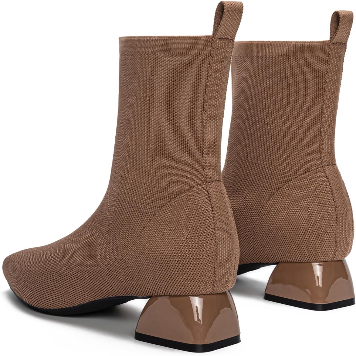 Buyrew Ankle Boots for Women Low Heel Booties Square Toe Sock Knit Chunky Winter Slip On Shoes - Image 8