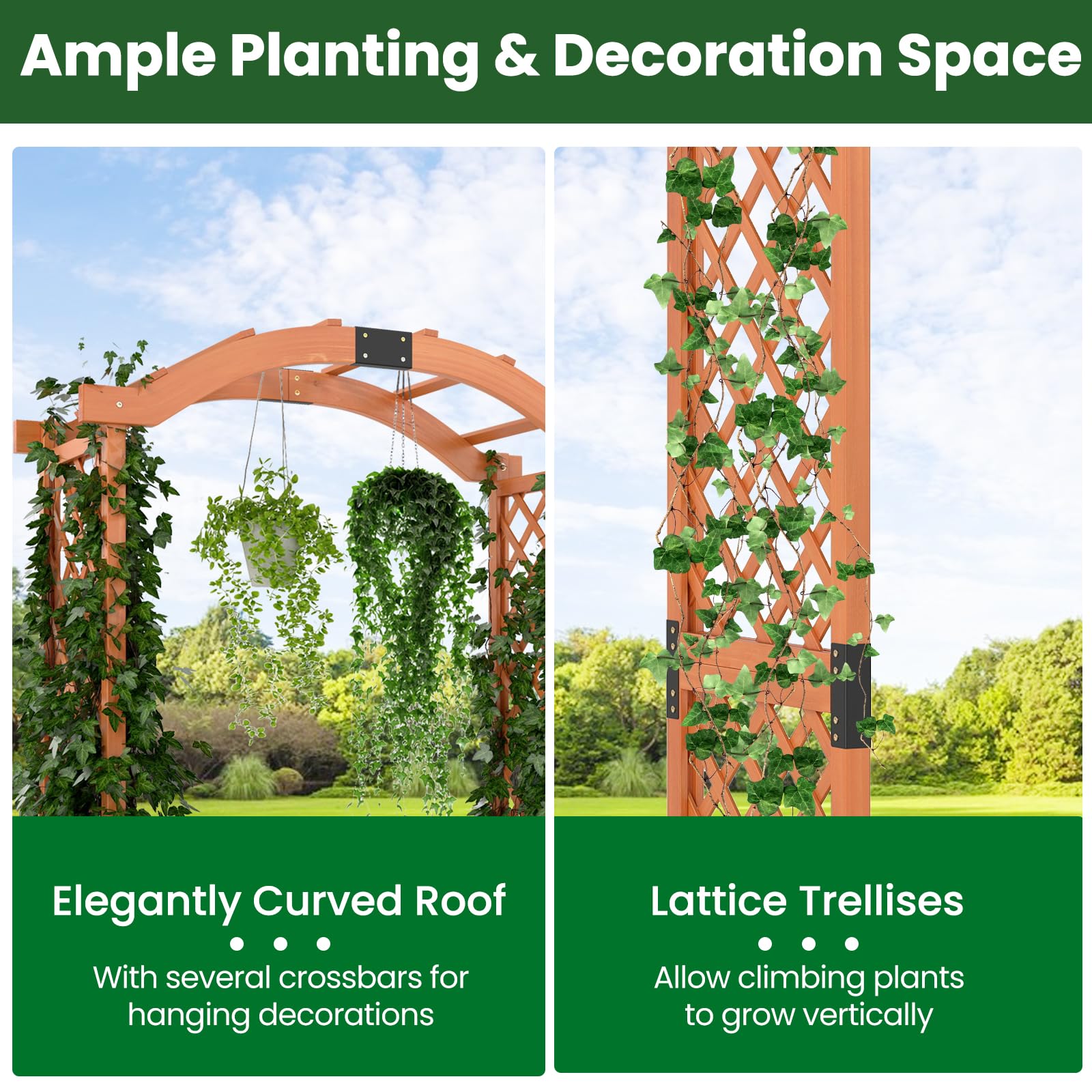 HOMASIS Arche Jardin Extérieur en Bois, Pergola Extérieur avec Jardinère, Treilli pour Plantes Grimpantes Fleurs, Légumes, Décoration de Patio Arrière-Cour (Jaune)