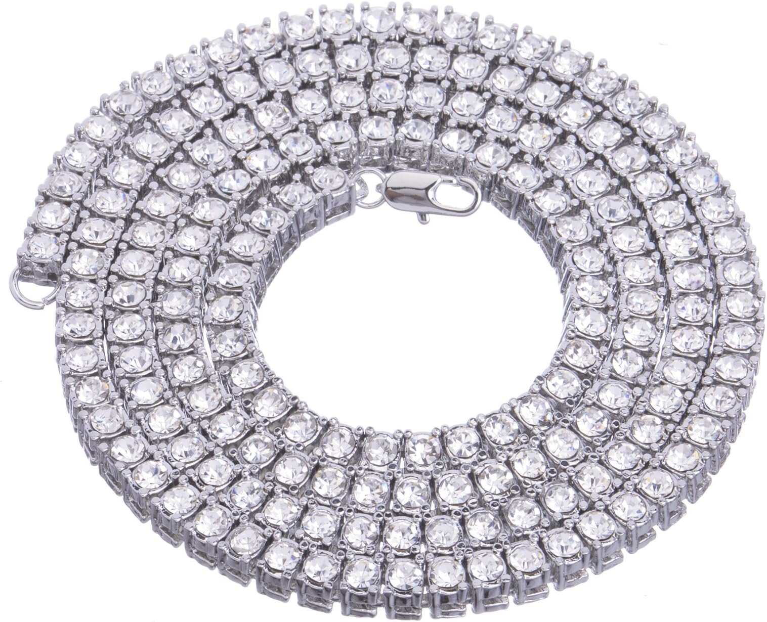 Hip Hop Fashion Iced Out Lab Diamond 4 mm 20" Silver Plated Solitaire Tennis Chain Necklace