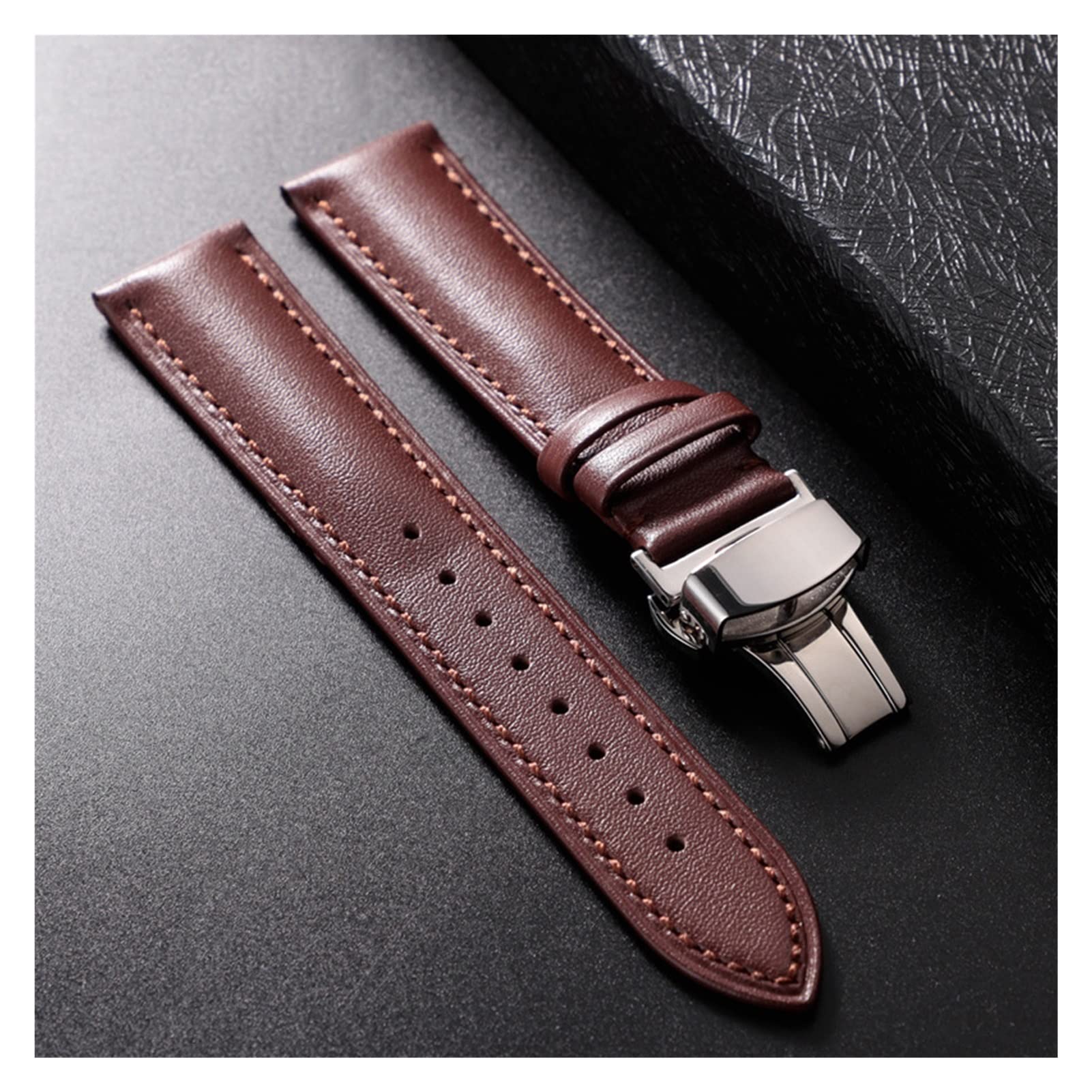 Bracelet montre cuir anti-usure avec boucle papillon sécurisée rose gold 22mm 24mm