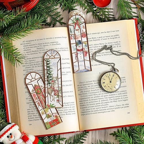 Miniatura 4 de Qeeenar 48 marcadores rústicos de invierno para mujeres, marcadores de libros de nieve de invierno para mujeres, marcadores de Navidad, árbol de