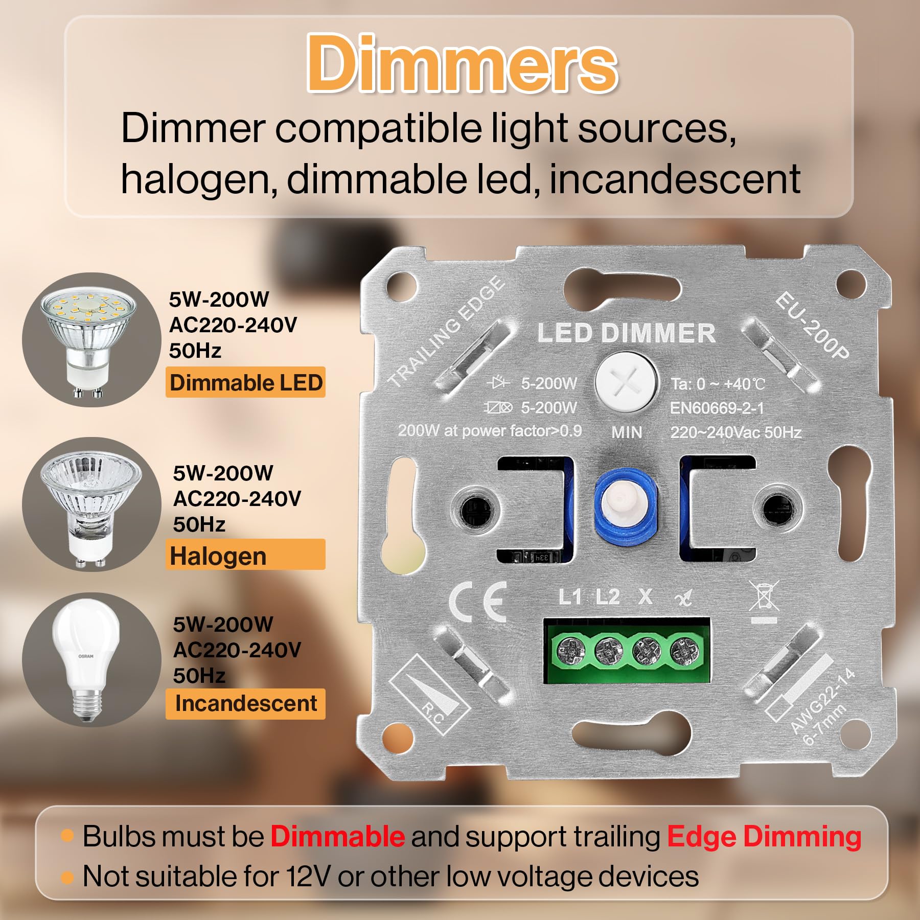 Eltako Dimmer 12-serie - EUD12DK/800W-UC / Universele DIN-rail LED dimmer tot 800W. Voor dimbare