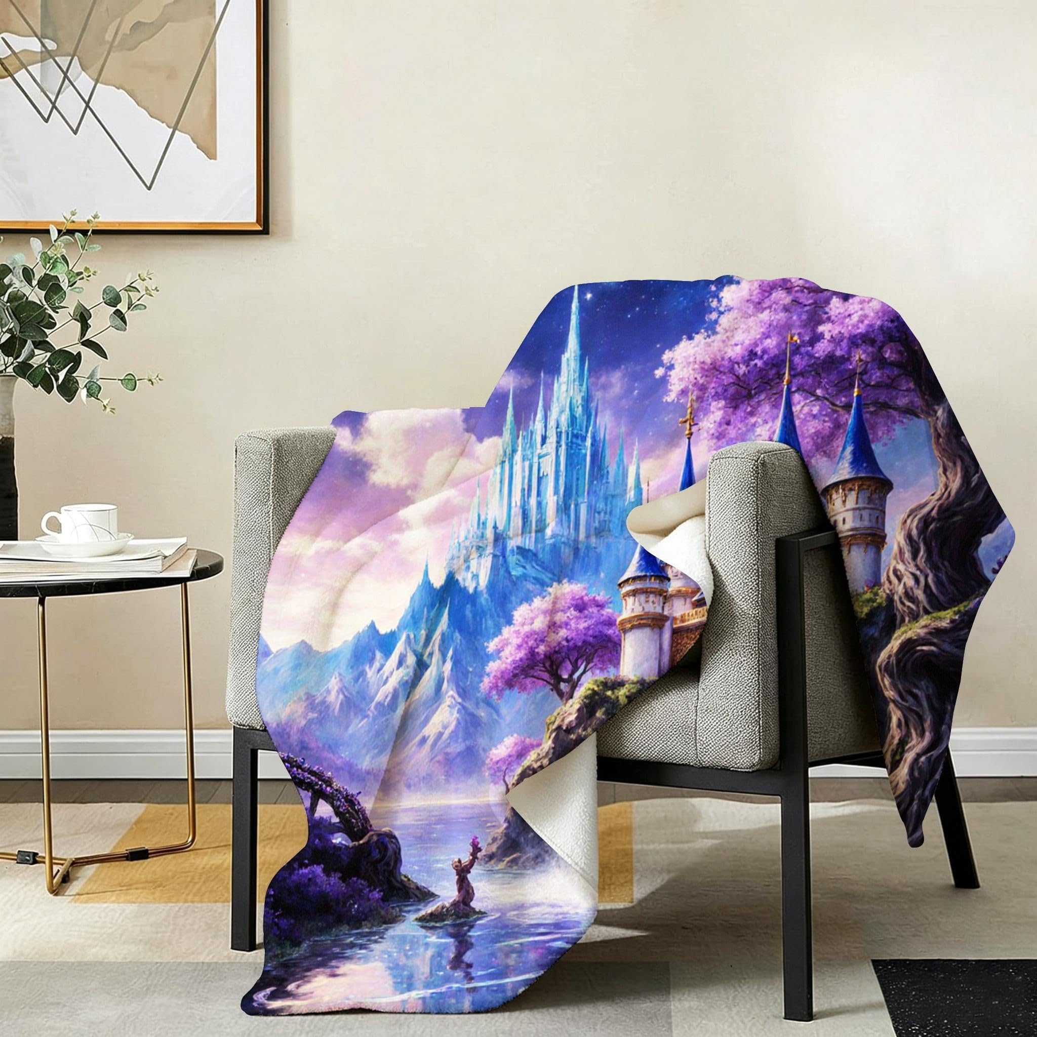 Manta Franela Sherpa 3D Castillo Morado 240x260 para Cama 180-A235