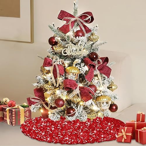 Miniatura 93 de Falda negra para árbol de Navidad de 46 pulgadas, falda de árbol de lentejuelas de terciopelo para árboles grandes, falda de árbol de Navidad