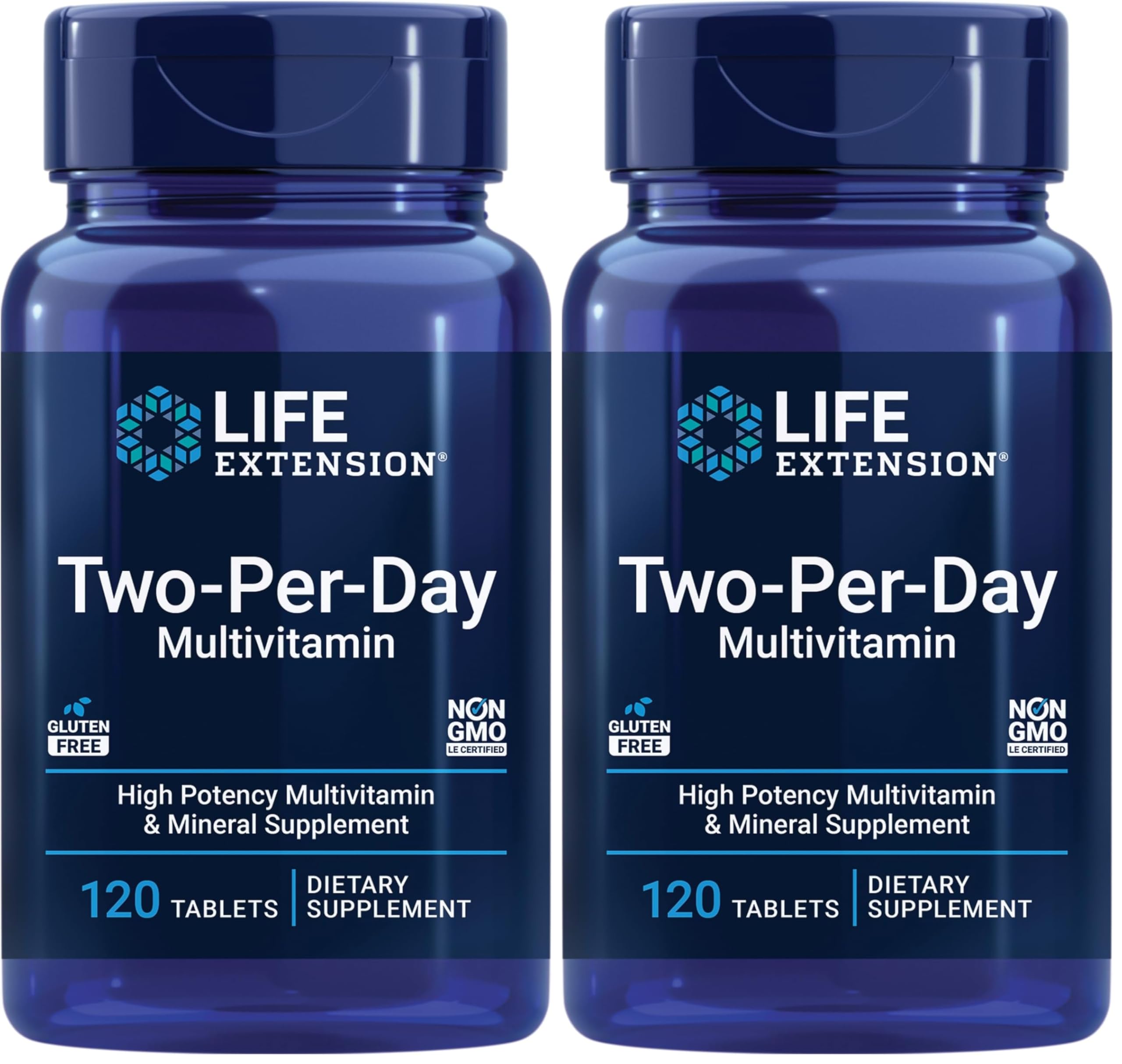 Life Extension Two-Per-Day High Potency Multi-Vitamin & Mineral Supplement - Vitamins, Minerals, Plant Extracts, Quercetin, 5-MTHF Folate & More - Gluten-Free - Non-GMO - 120 Tablets (Pack of 2)