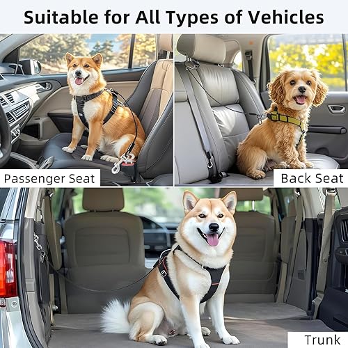 Miniatura 4 de Cinturón de seguridad para perro para automóvil, 16 pulgadas de alambre recubierto a prueba de mordeduras, correa para perro con hebillas y