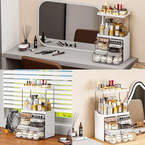 Miniatura 2 de Yieach Organizador de maquillaje acrílico, organizador grande para el cuidado de la piel para tocador, organizador de plástico para encimera de baño