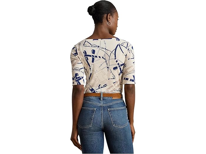 Belting-Print Cotton Boatneck Tee - Image 1