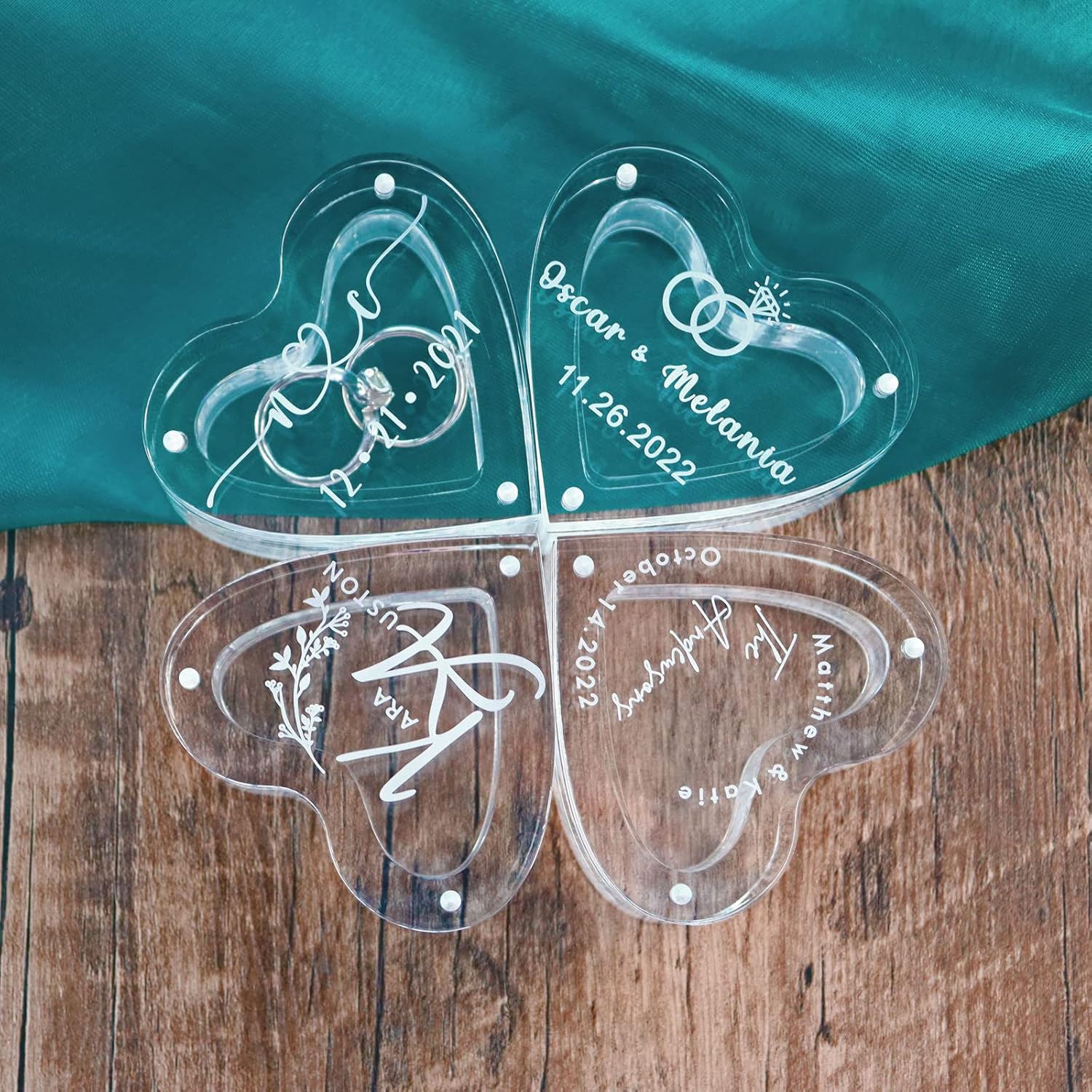 Same-Day Shipping, Personalized Heart Shape Clear Ring Box Ring Bearer Box for Wedding Ceremony Proposal Engagement - Image 5