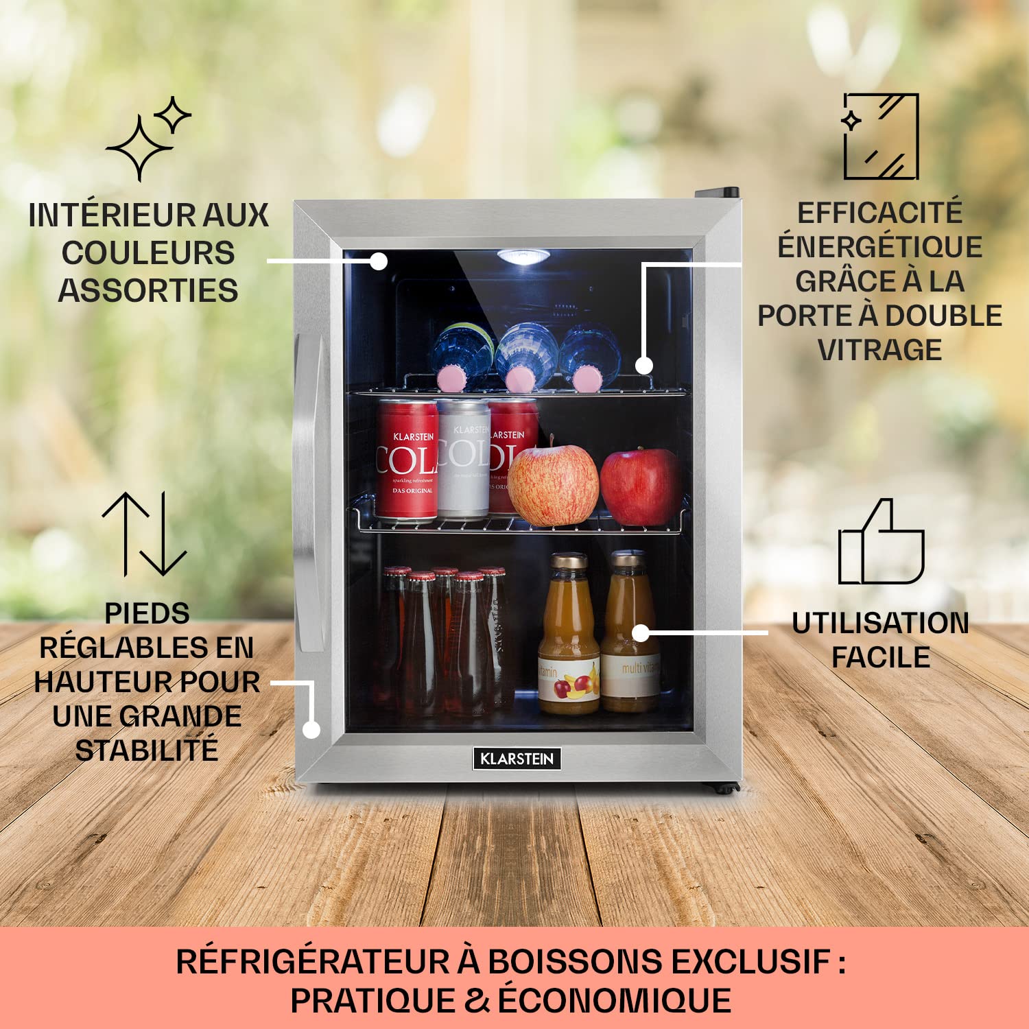 Klarstein Beersafe M Mini Frigo de Chambre pour Boissons, 33L, 0-10°C, Etagères Amovibles