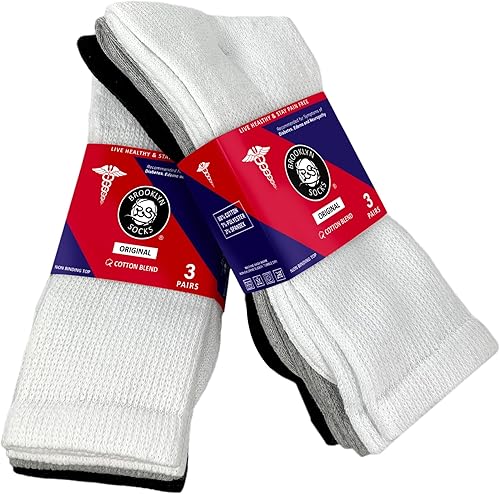 Vista 17 de 6 pares de calcetines de algodón para diabéticos no vinculantes para neuropatía (negro, se adapta a zapatos de hombre talla 12-14.5)