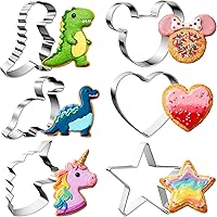 MINOANT Stainless Steel Cookie Cutters Set - 6pc Mickey Unicorn Dinosaur Heart Star Shapes for Baking Holidays Parties
